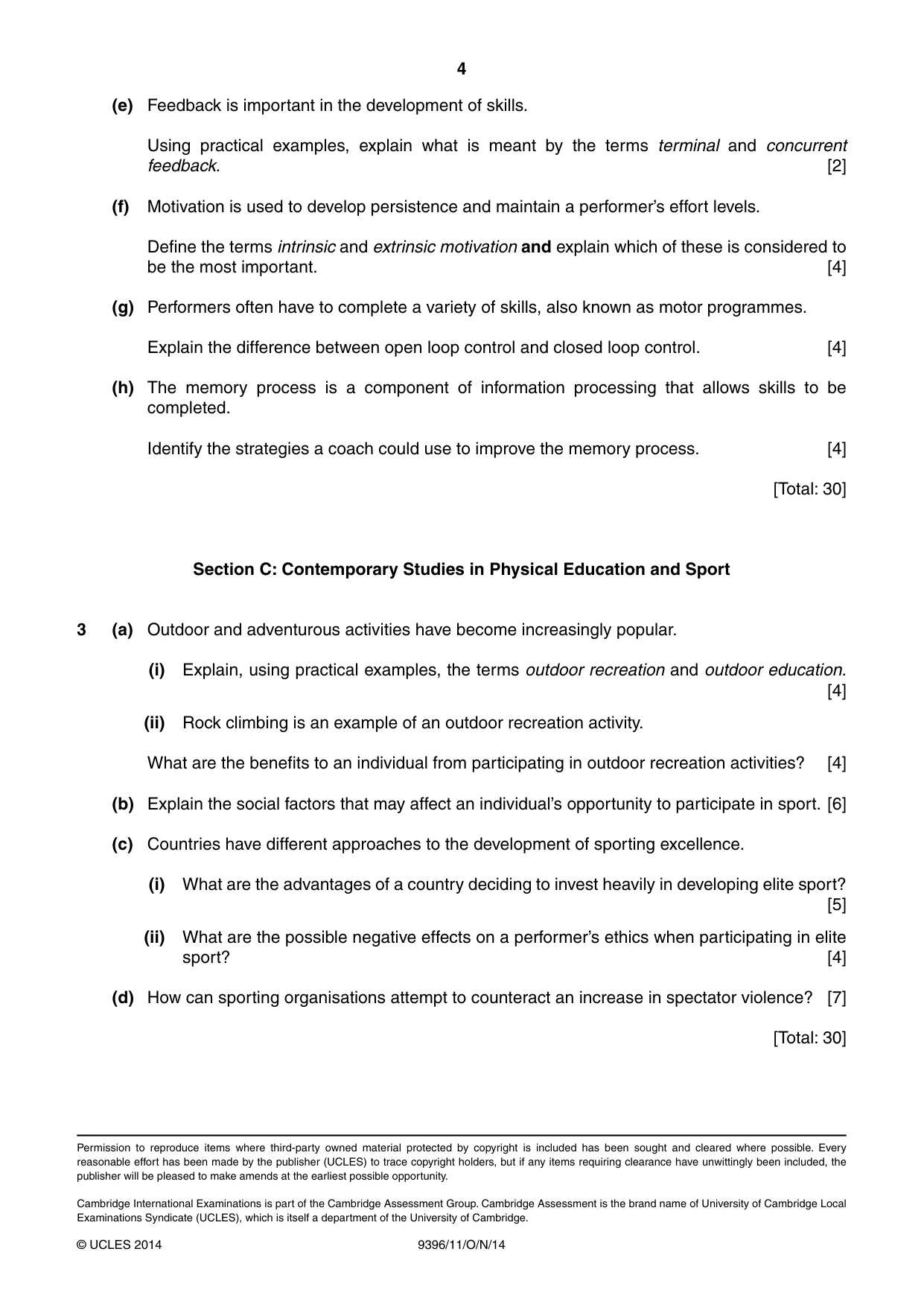 Cambridge A Level Physical Education 9396 2014 Oct/Nov Paper 1 · Variant 1 question paper, page 4 of 4
