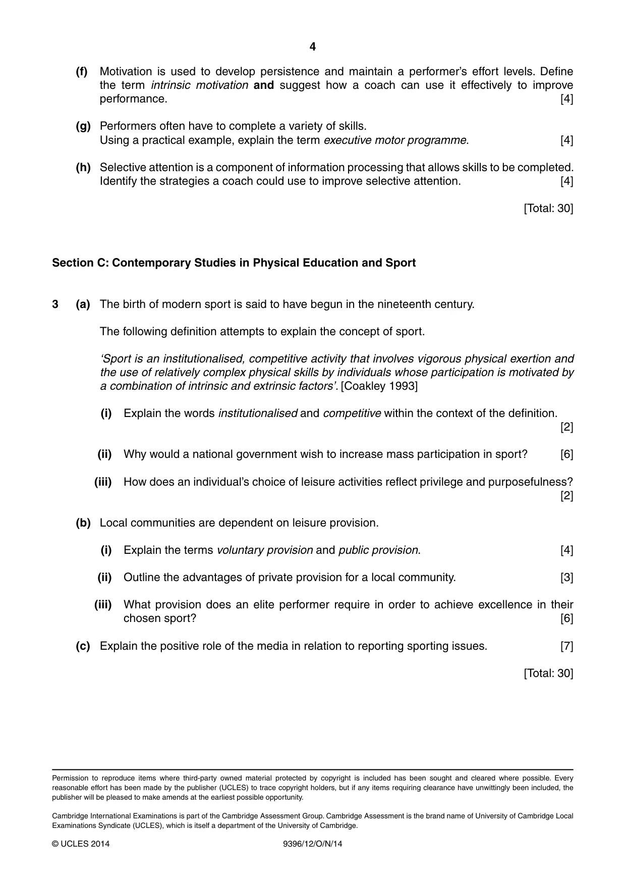 Cambridge A Level Physical Education 9396 2014 Oct/Nov Paper 1 · Variant 2 question paper, page 4 of 4