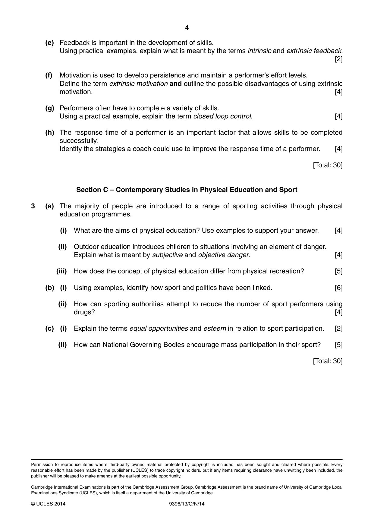 Cambridge A Level Physical Education 9396 2014 Oct/Nov Paper 1 · Variant 3 question paper, page 4 of 4