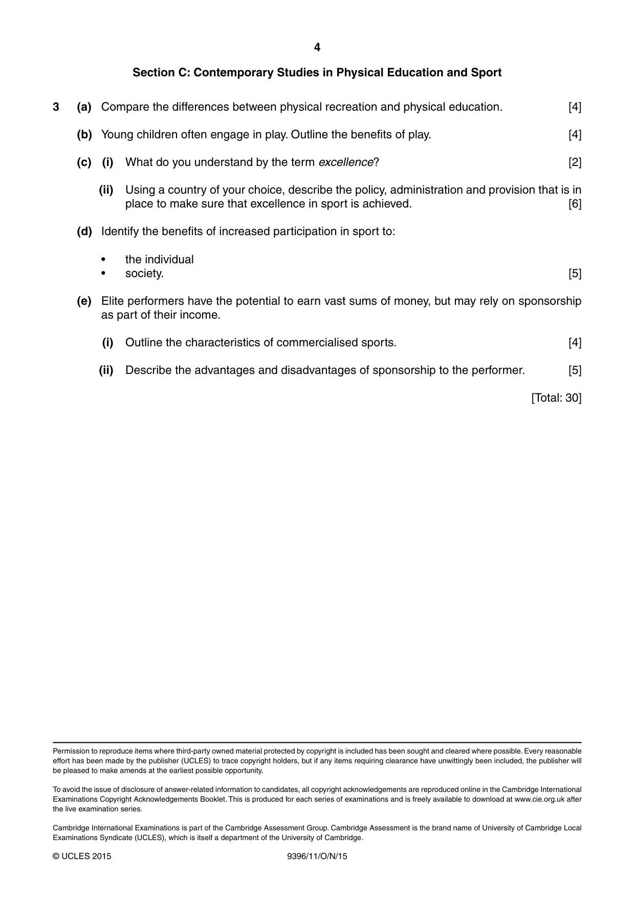 Cambridge A Level Physical Education 9396 2015 Oct/Nov Paper 1 · Variant 1 question paper, page 4 of 4
