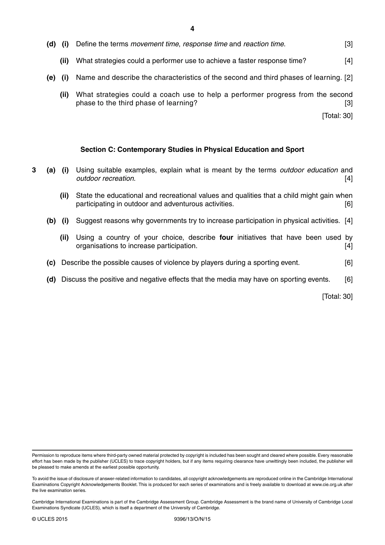 Cambridge A Level Physical Education 9396 2015 Oct/Nov Paper 1 · Variant 3 question paper, page 4 of 4