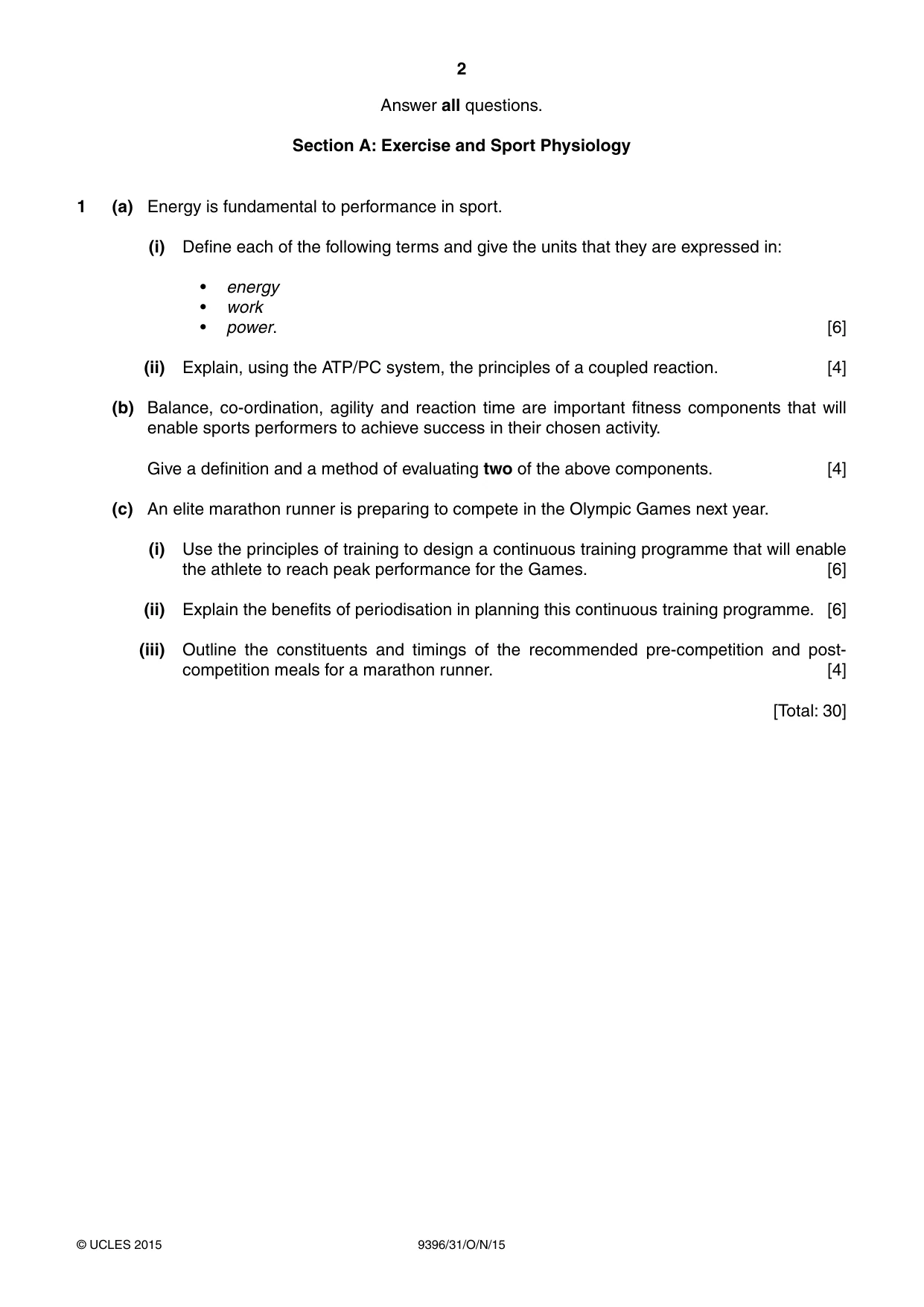 Cambridge A Level Physical Education 9396 2015 Oct/Nov Paper 3 · Variant 1 question paper, page 2 of 4