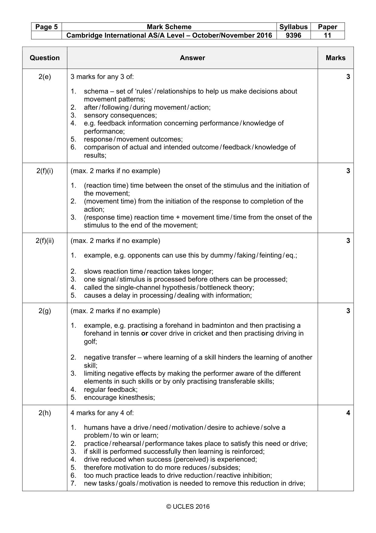 Mark scheme, page 5 of 7