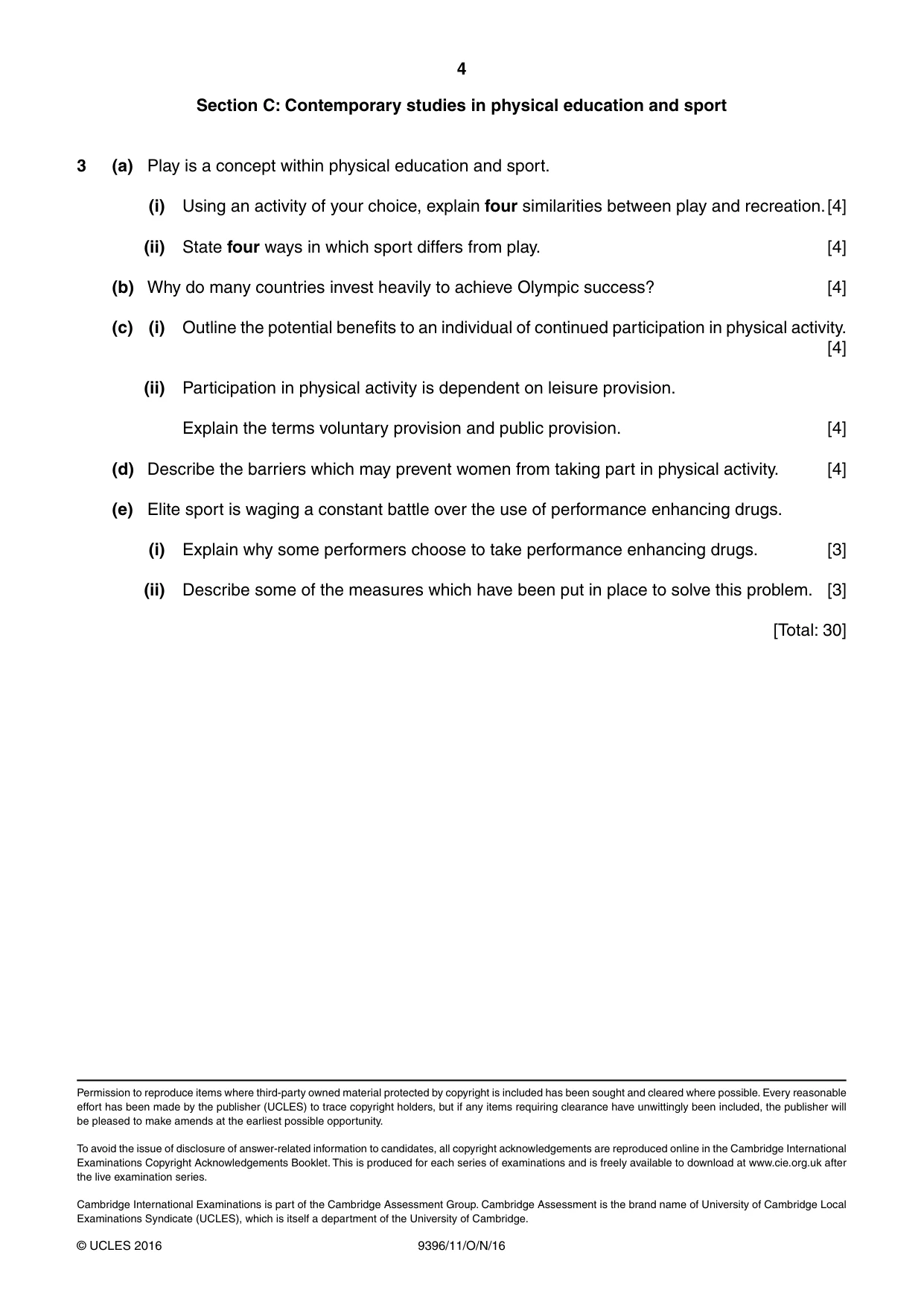 Cambridge A Level Physical Education 9396 2016 Oct/Nov Paper 1 · Variant 1 question paper, page 4 of 4