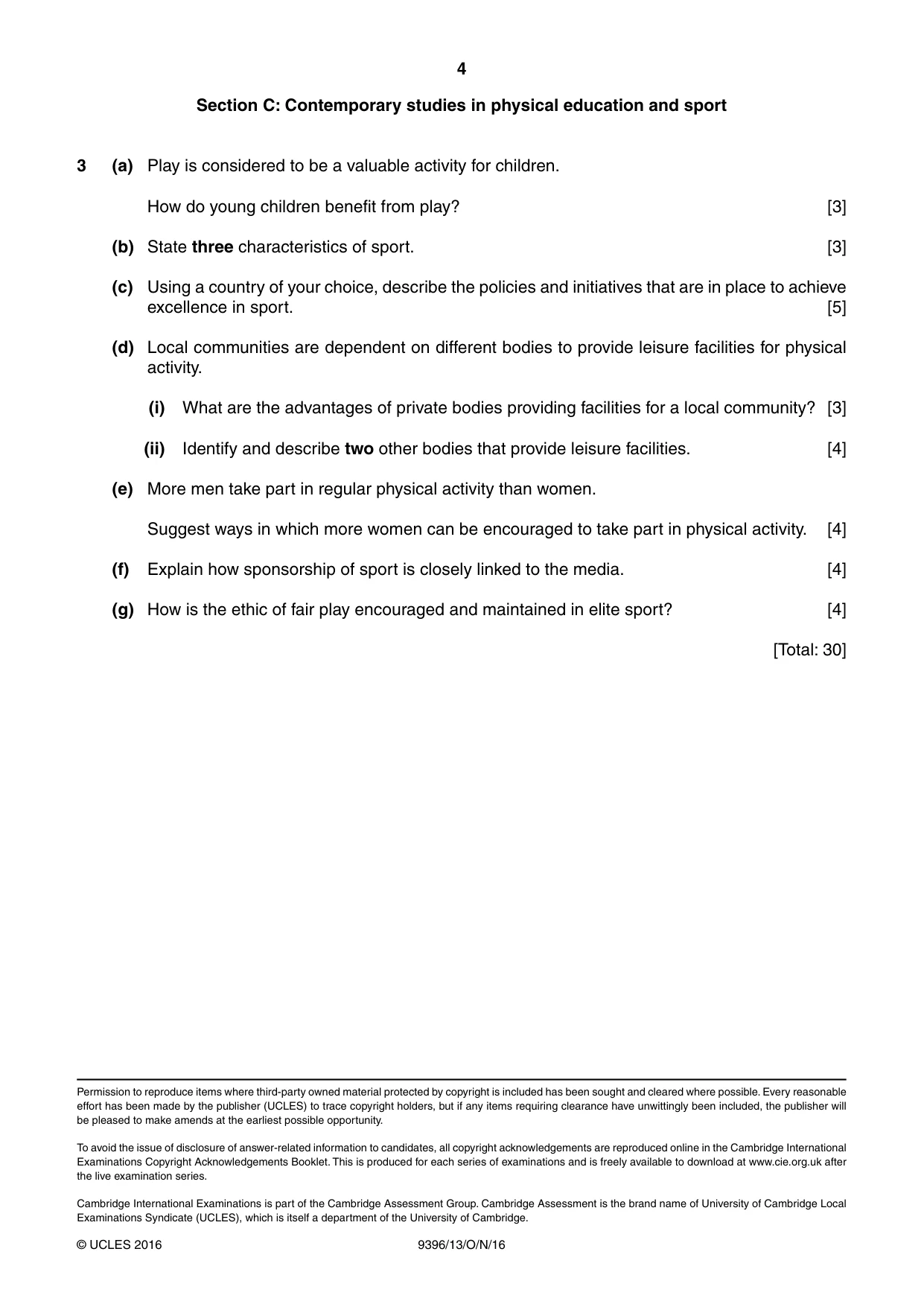 Cambridge A Level Physical Education 9396 2016 Oct/Nov Paper 1 · Variant 3 question paper, page 4 of 4