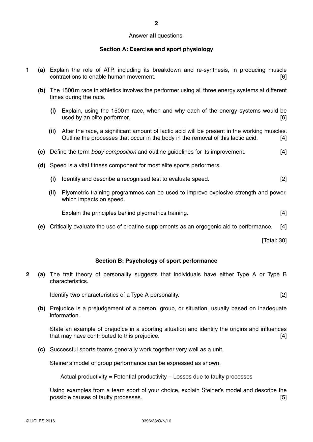 Cambridge A Level Physical Education 9396 2016 Oct/Nov Paper 3 · Variant 3 question paper, page 2 of 4