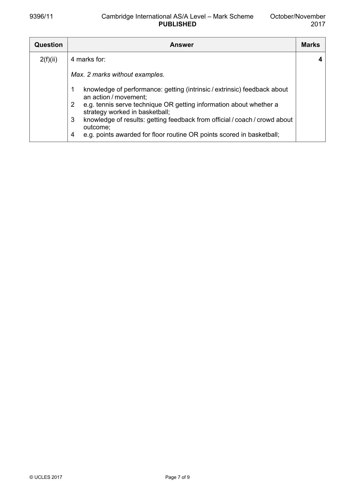 Mark scheme, page 7 of 9