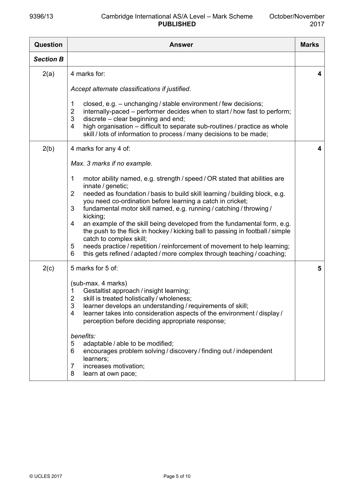 Mark scheme, page 5 of 10