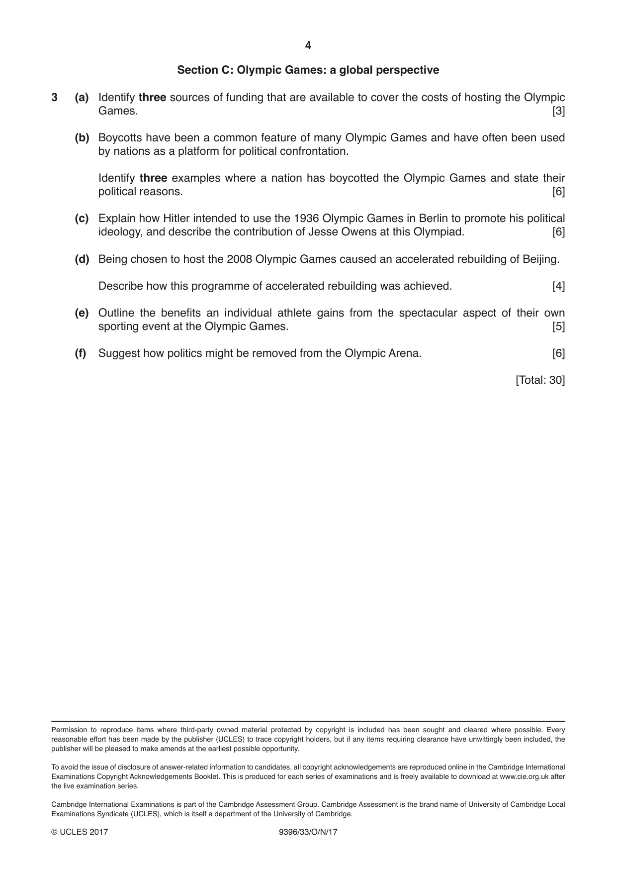 Cambridge A Level Physical Education 9396 2017 Oct/Nov Paper 3 · Variant 3 question paper, page 4 of 4