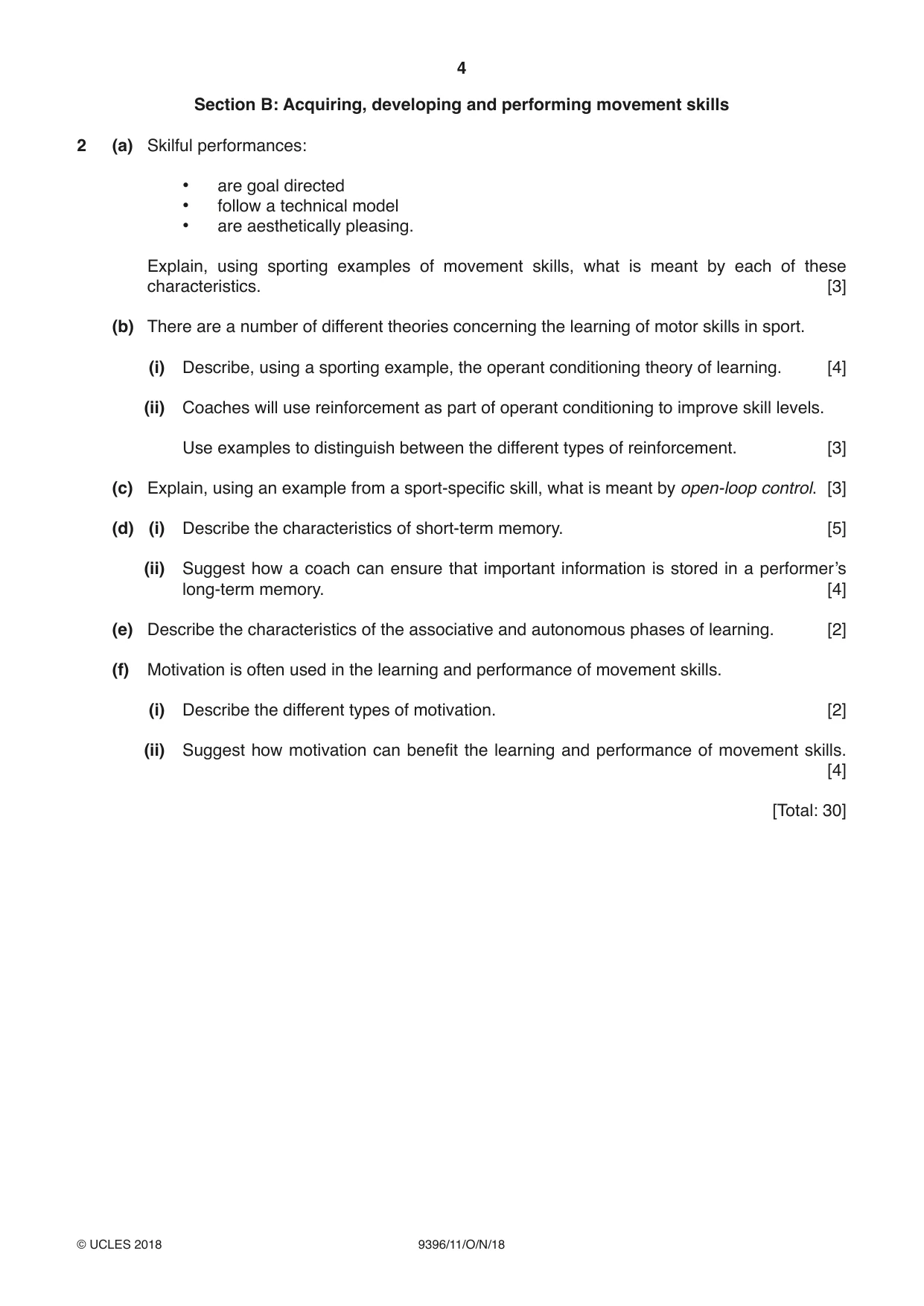 Cambridge A Level Physical Education 9396 2018 Oct/Nov Paper 1 · Variant 1 question paper, page 4 of 8