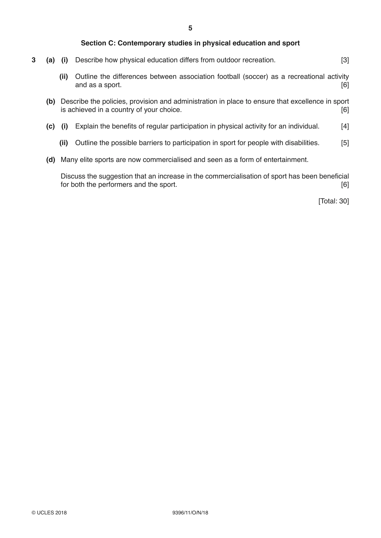 Cambridge A Level Physical Education 9396 2018 Oct/Nov Paper 1 · Variant 1 question paper, page 5 of 8
