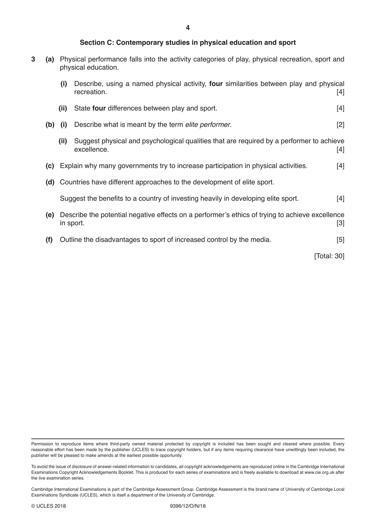 Cambridge A Level Physical Education 9396 2018 Oct/Nov Paper 1 · Variant 2 question paper, page 4 of 4