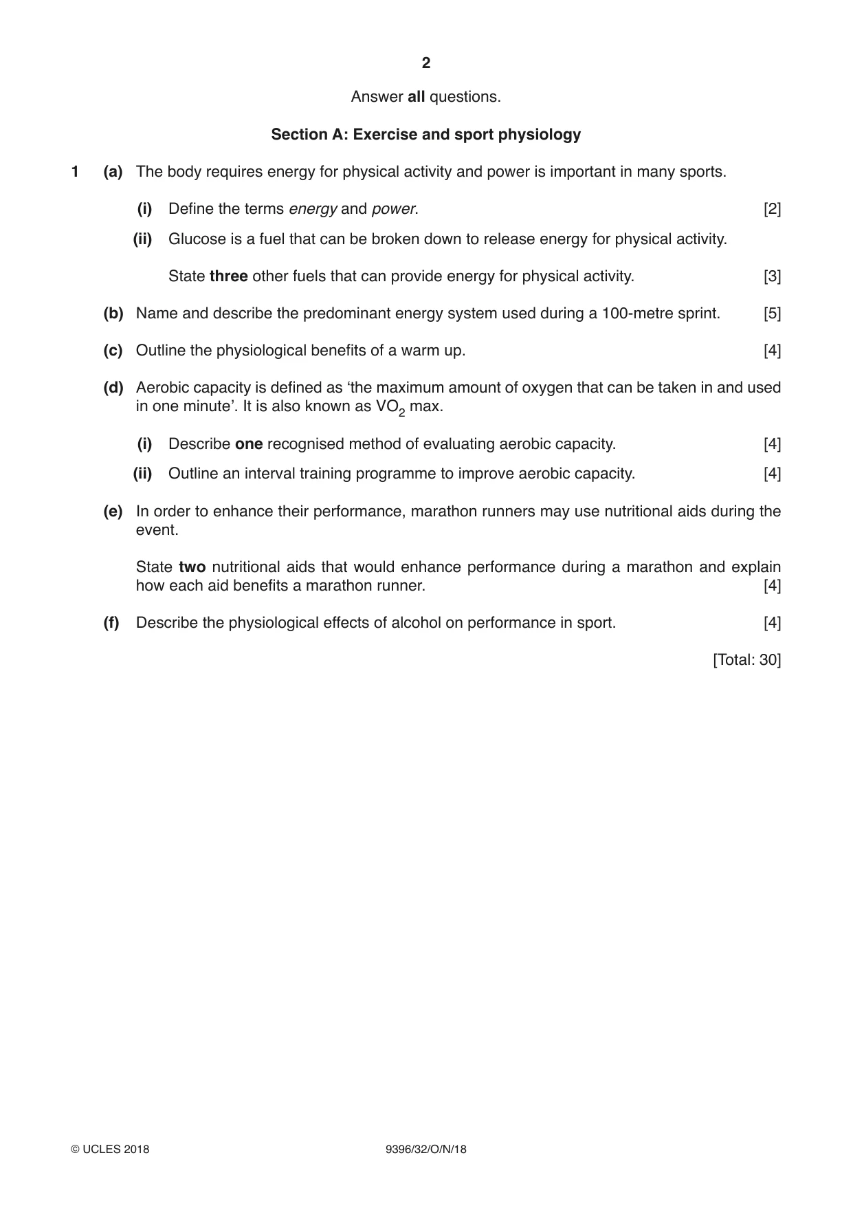 Cambridge A Level Physical Education 9396 2018 Oct/Nov Paper 3 · Variant 2 question paper, page 2 of 4