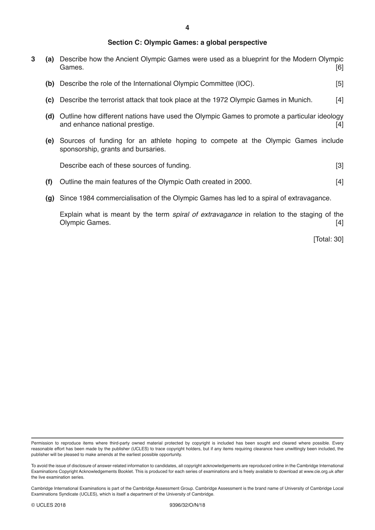 Cambridge A Level Physical Education 9396 2018 Oct/Nov Paper 3 · Variant 2 question paper, page 4 of 4