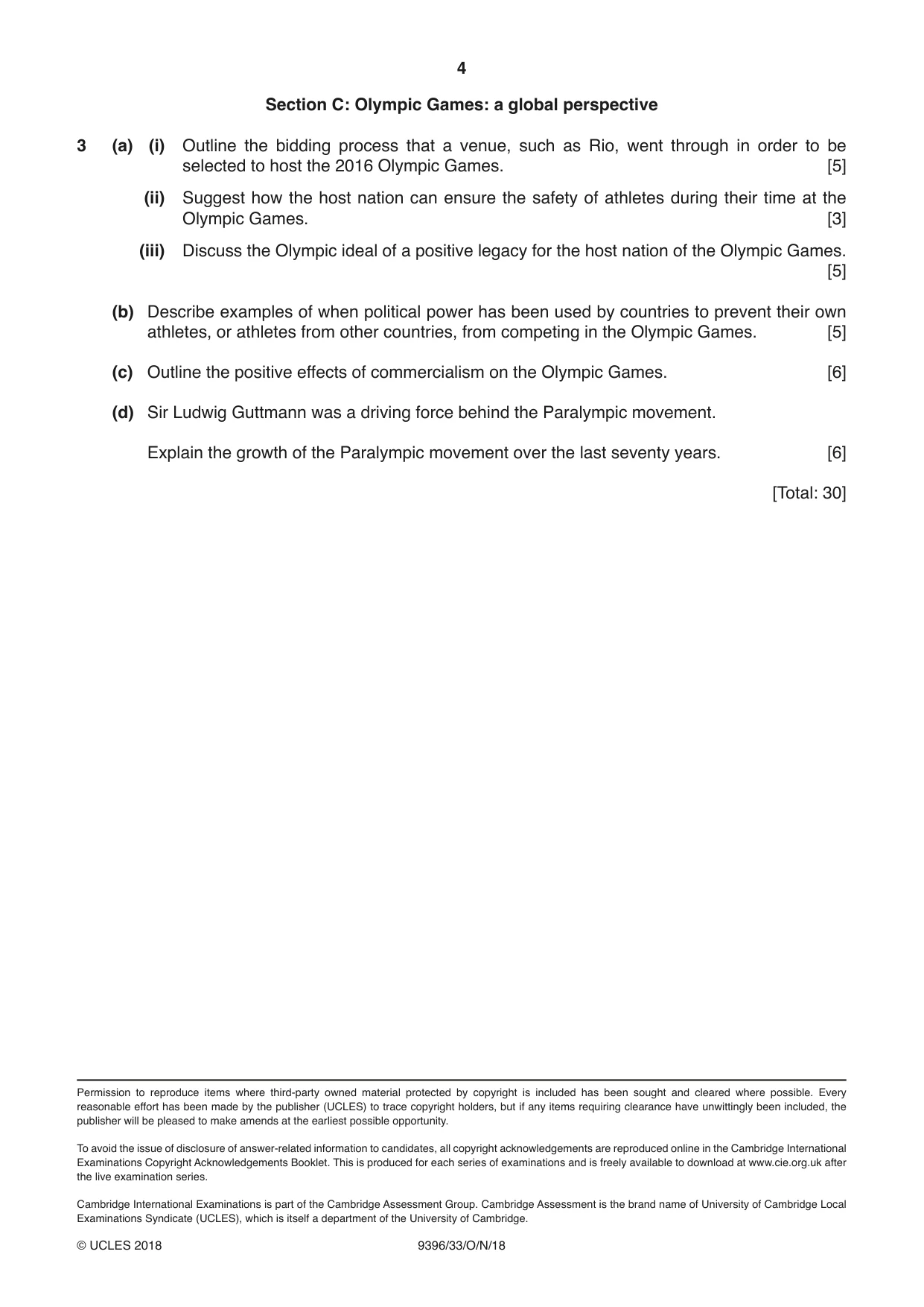 Cambridge A Level Physical Education 9396 2018 Oct/Nov Paper 3 · Variant 3 question paper, page 4 of 4