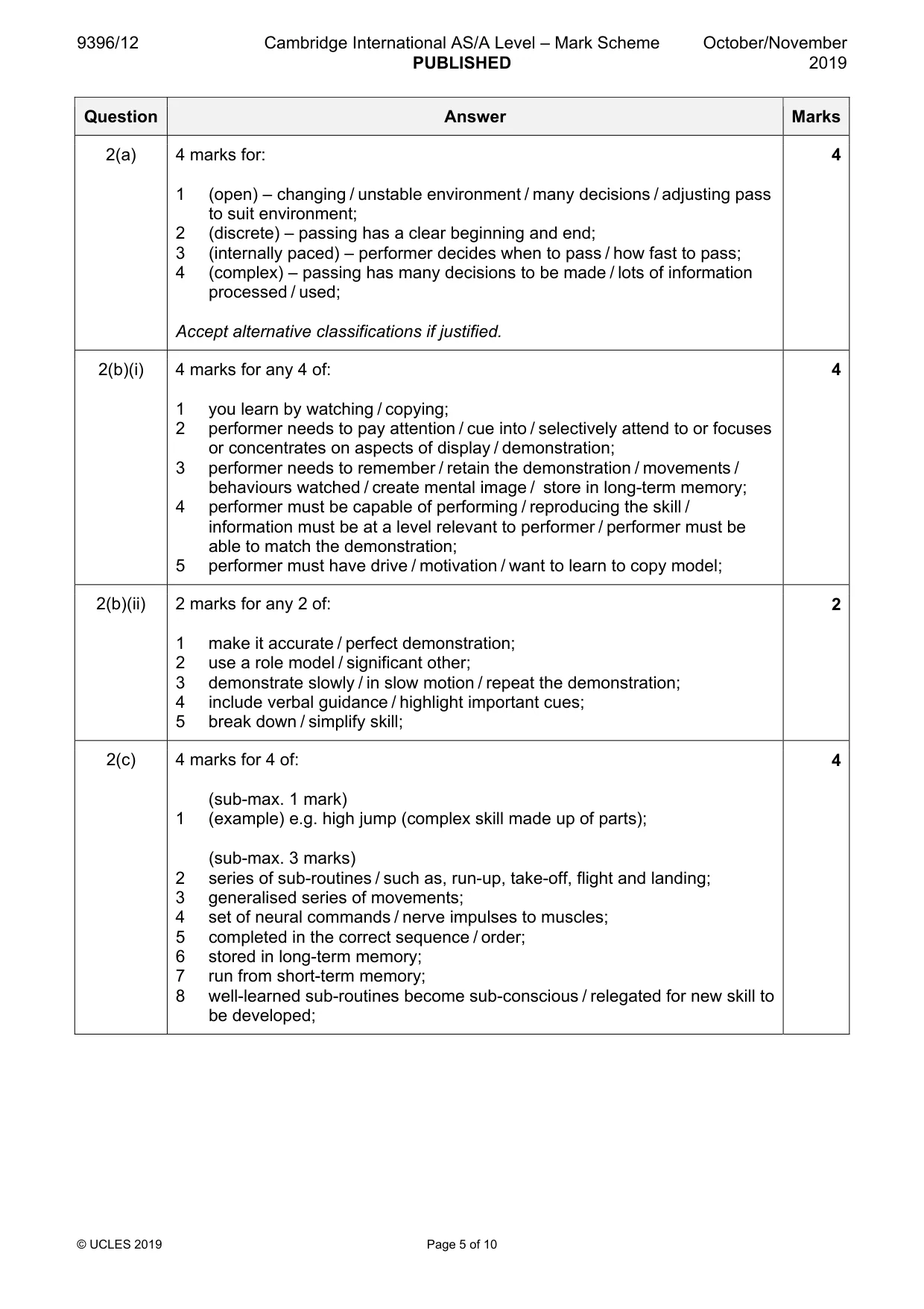 Mark scheme, page 5 of 10