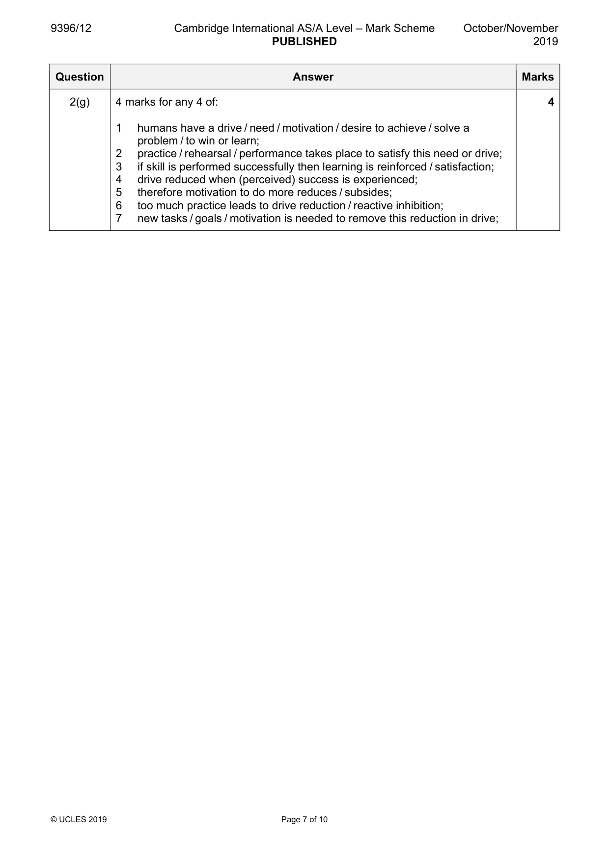 Mark scheme, page 7 of 10