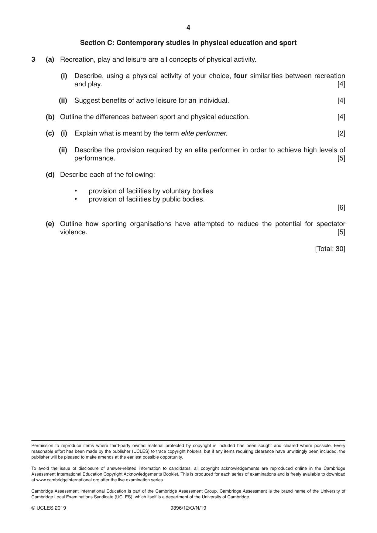 Cambridge A Level Physical Education 9396 2019 Oct/Nov Paper 1 · Variant 2 question paper, page 4 of 4