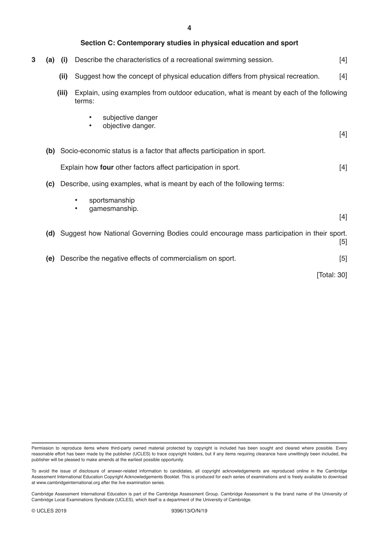 Cambridge A Level Physical Education 9396 2019 Oct/Nov Paper 1 · Variant 3 question paper, page 4 of 4