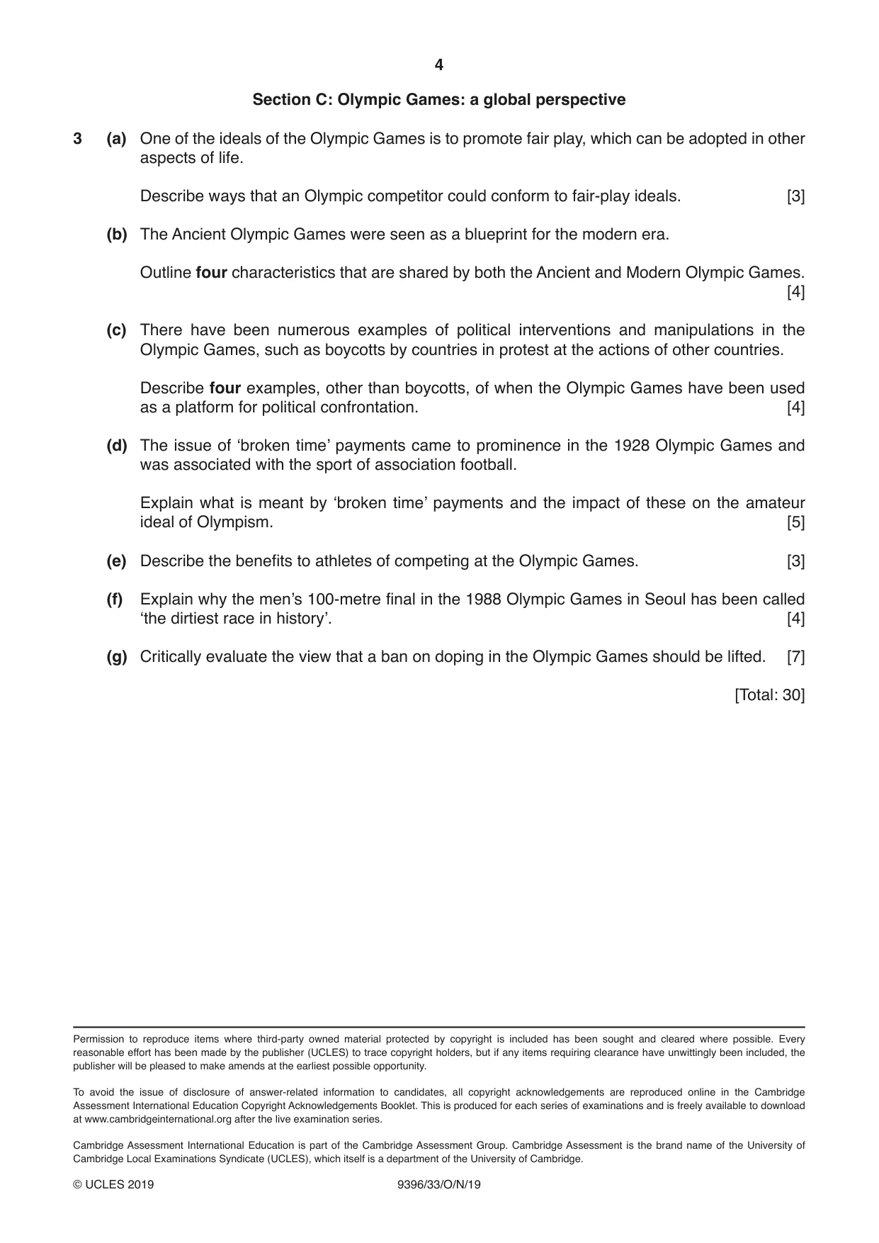Cambridge A Level Physical Education 9396 2019 Oct/Nov Paper 3 · Variant 3 question paper, page 4 of 4
