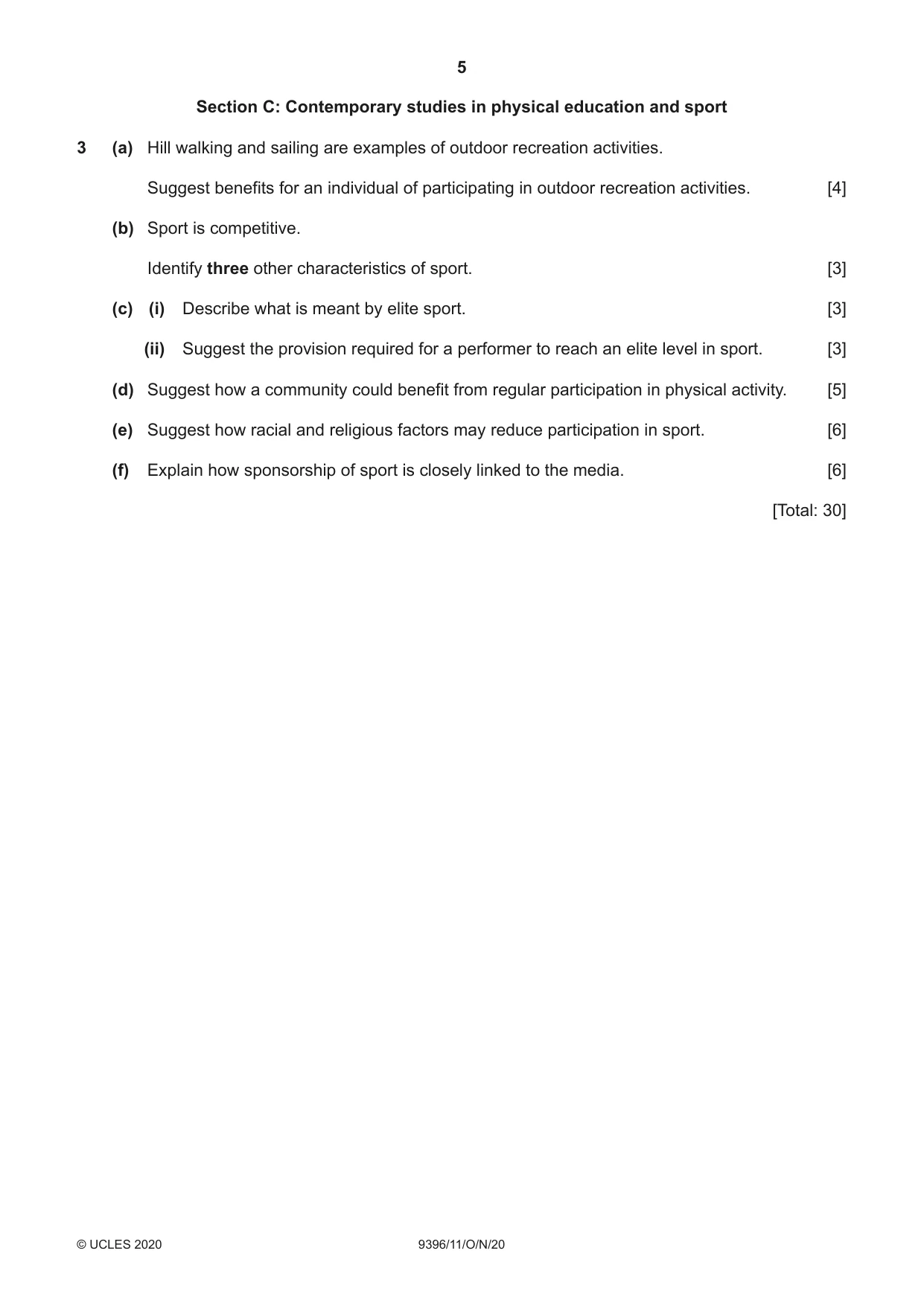 Cambridge A Level Physical Education 9396 2020 Oct/Nov Paper 1 · Variant 1 question paper, page 5 of 8