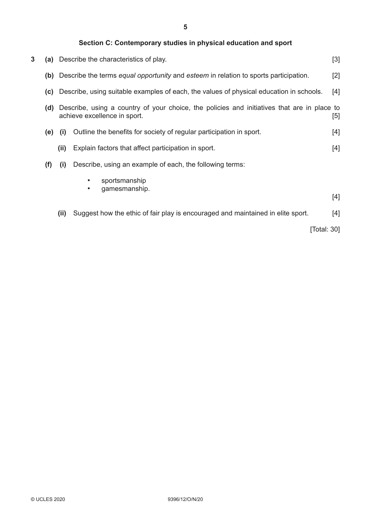 Cambridge A Level Physical Education 9396 2020 Oct/Nov Paper 1 · Variant 2 question paper, page 5 of 8
