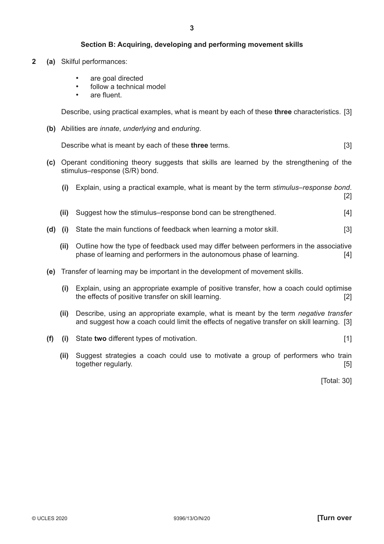 Cambridge A Level Physical Education 9396 2020 Oct/Nov Paper 1 · Variant 3 question paper, page 3 of 4