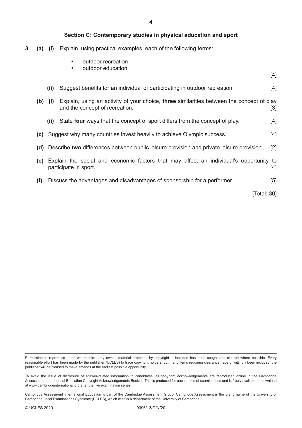 Cambridge A Level Physical Education 9396 2020 Oct/Nov Paper 1 · Variant 3 question paper, page 4 of 4