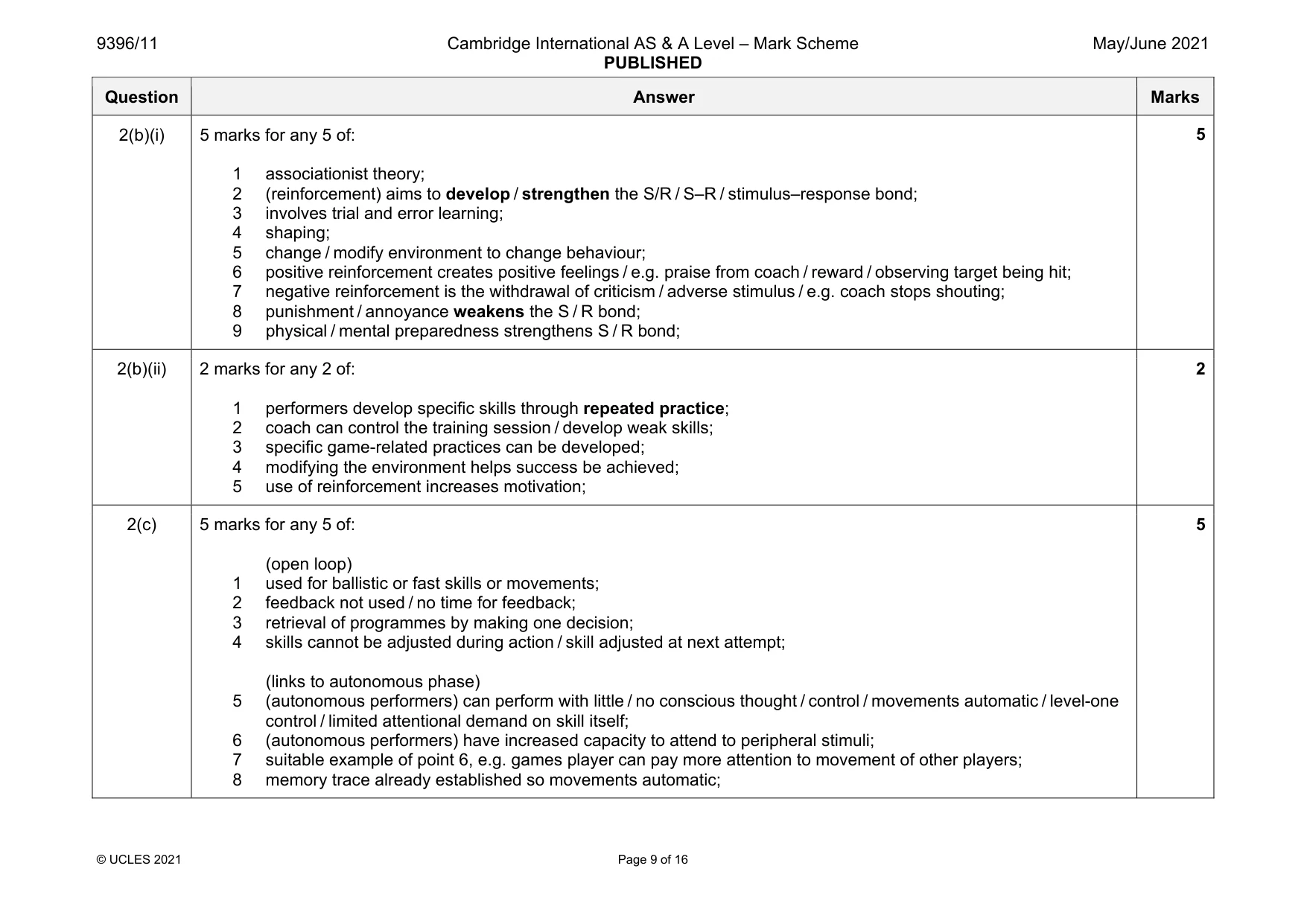 Mark scheme, page 9 of 16