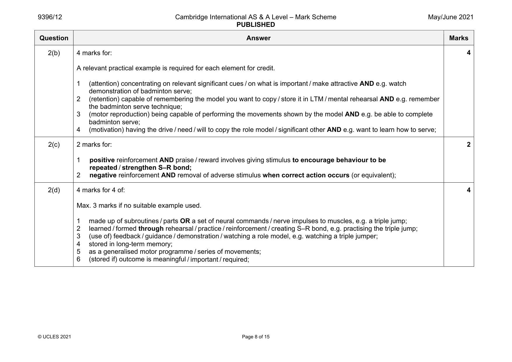 Mark scheme, page 8 of 15