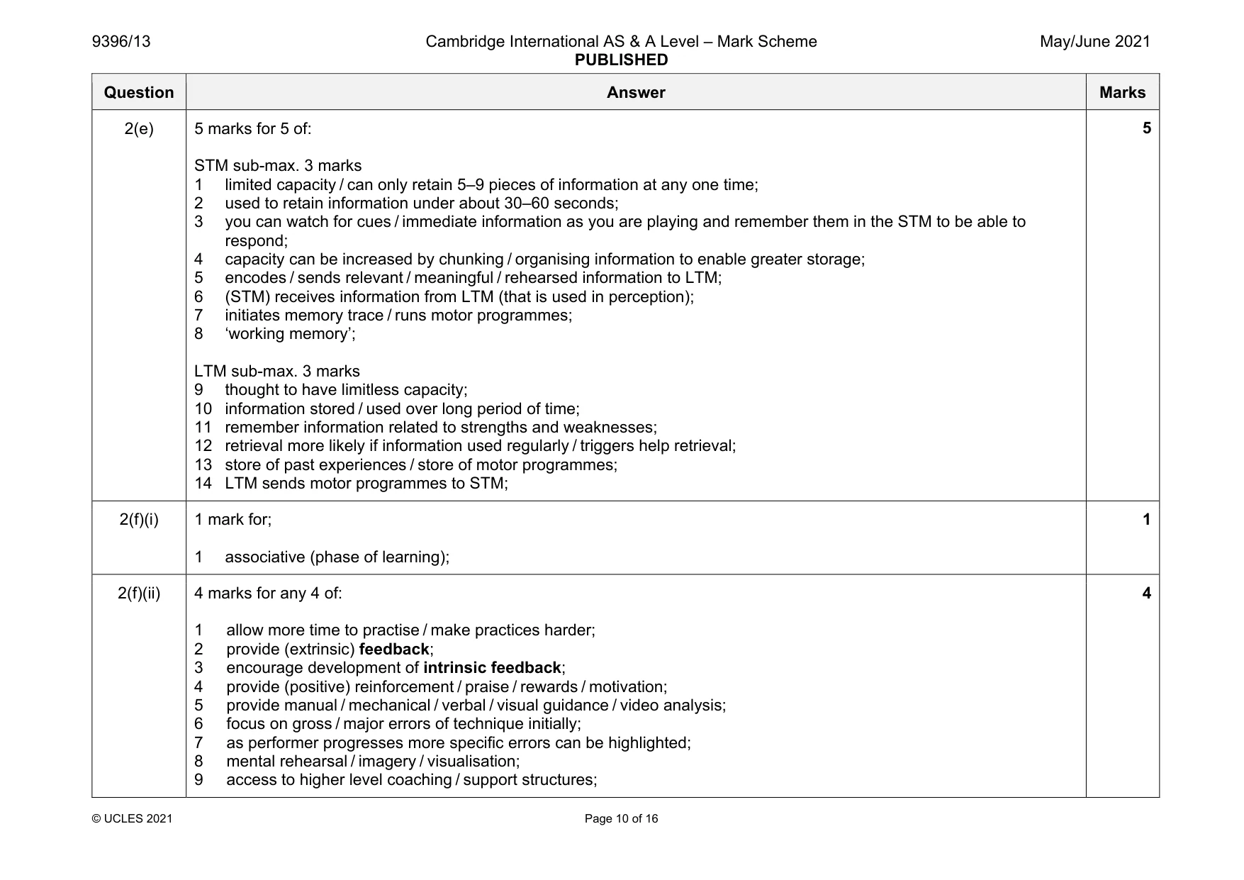 Mark scheme, page 10 of 16