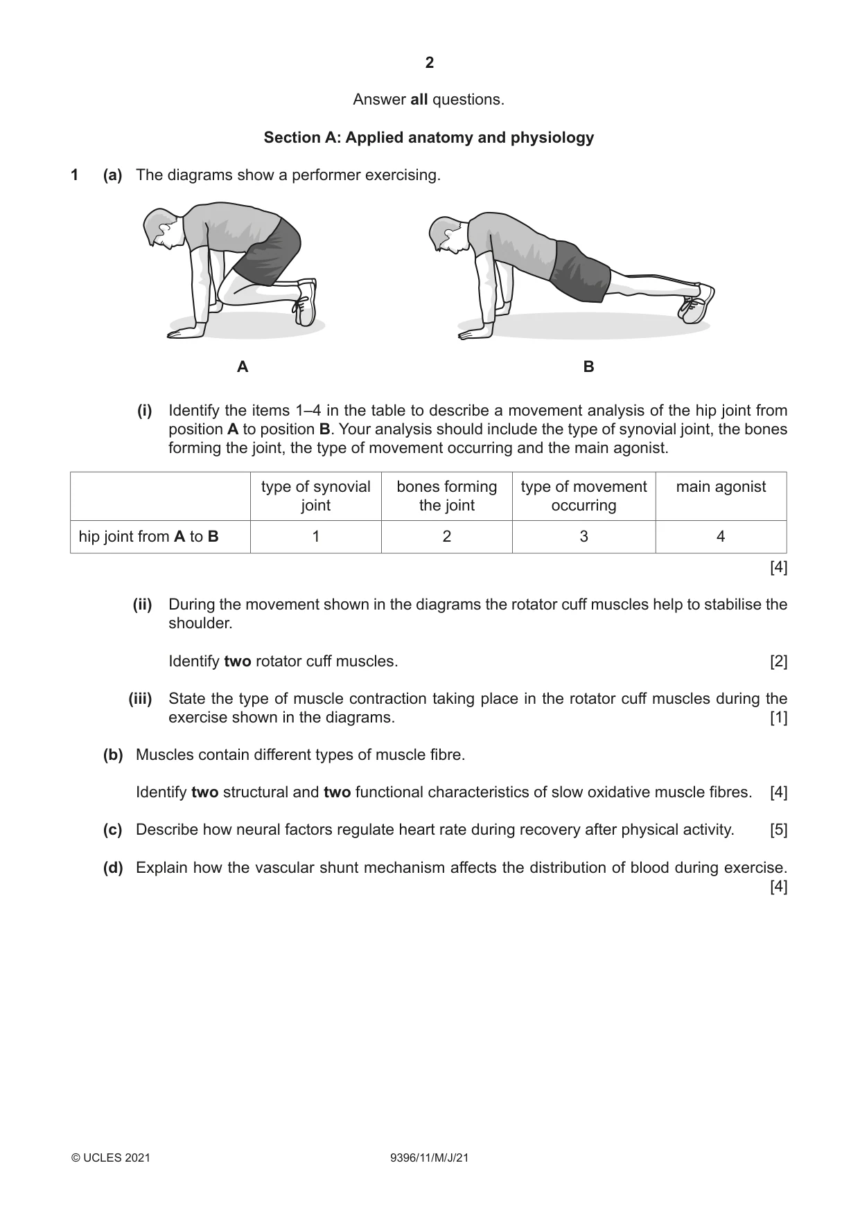 Cambridge A Level Physical Education 9396 2021 May/June Paper 1 · Variant 1 question paper, page 2 of 8