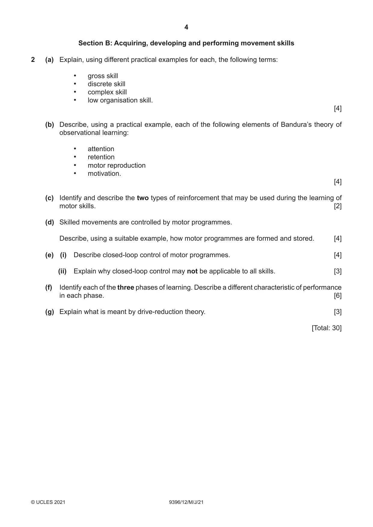 Cambridge A Level Physical Education 9396 2021 May/June Paper 1 · Variant 2 question paper, page 4 of 8
