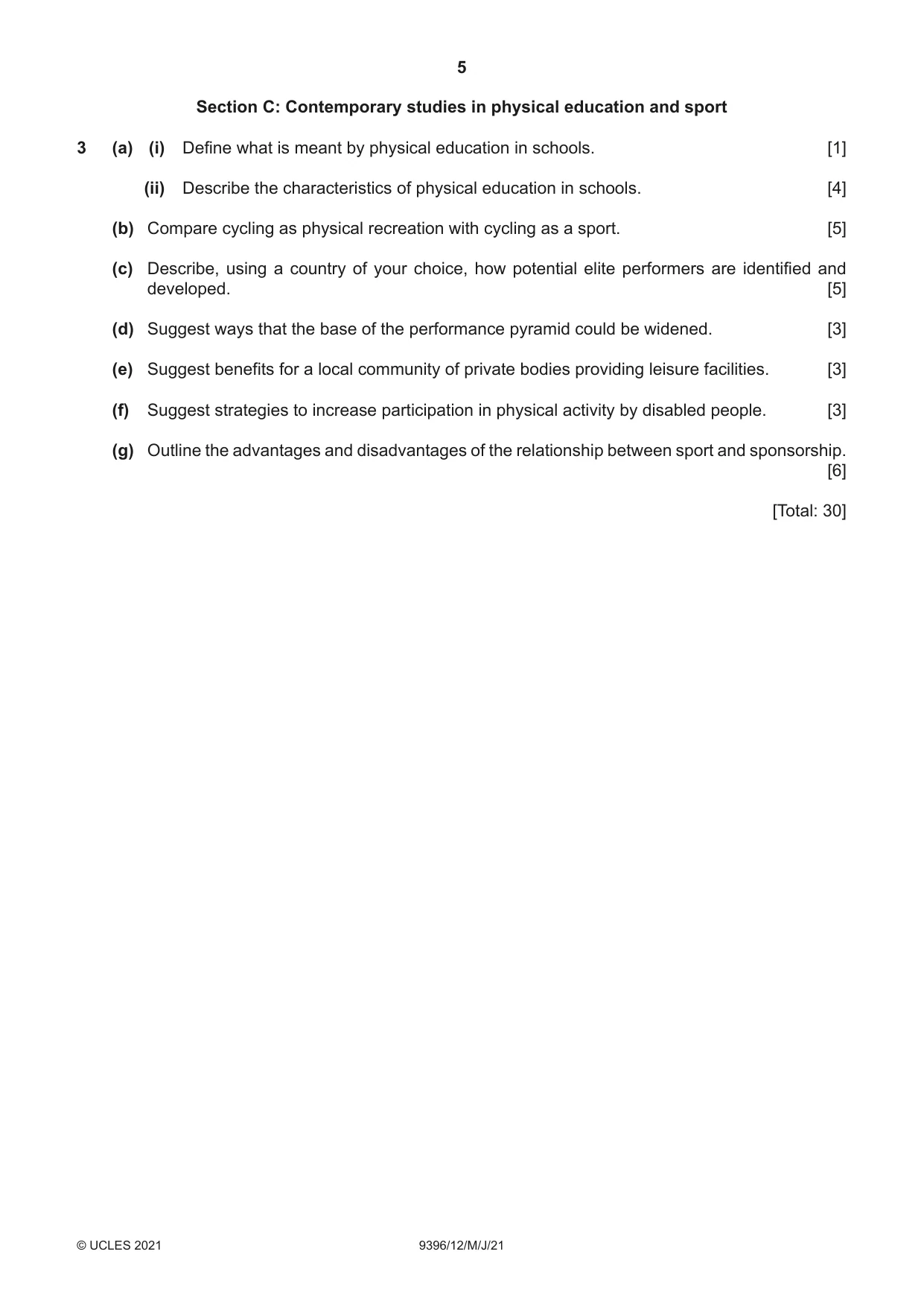 Cambridge A Level Physical Education 9396 2021 May/June Paper 1 · Variant 2 question paper, page 5 of 8
