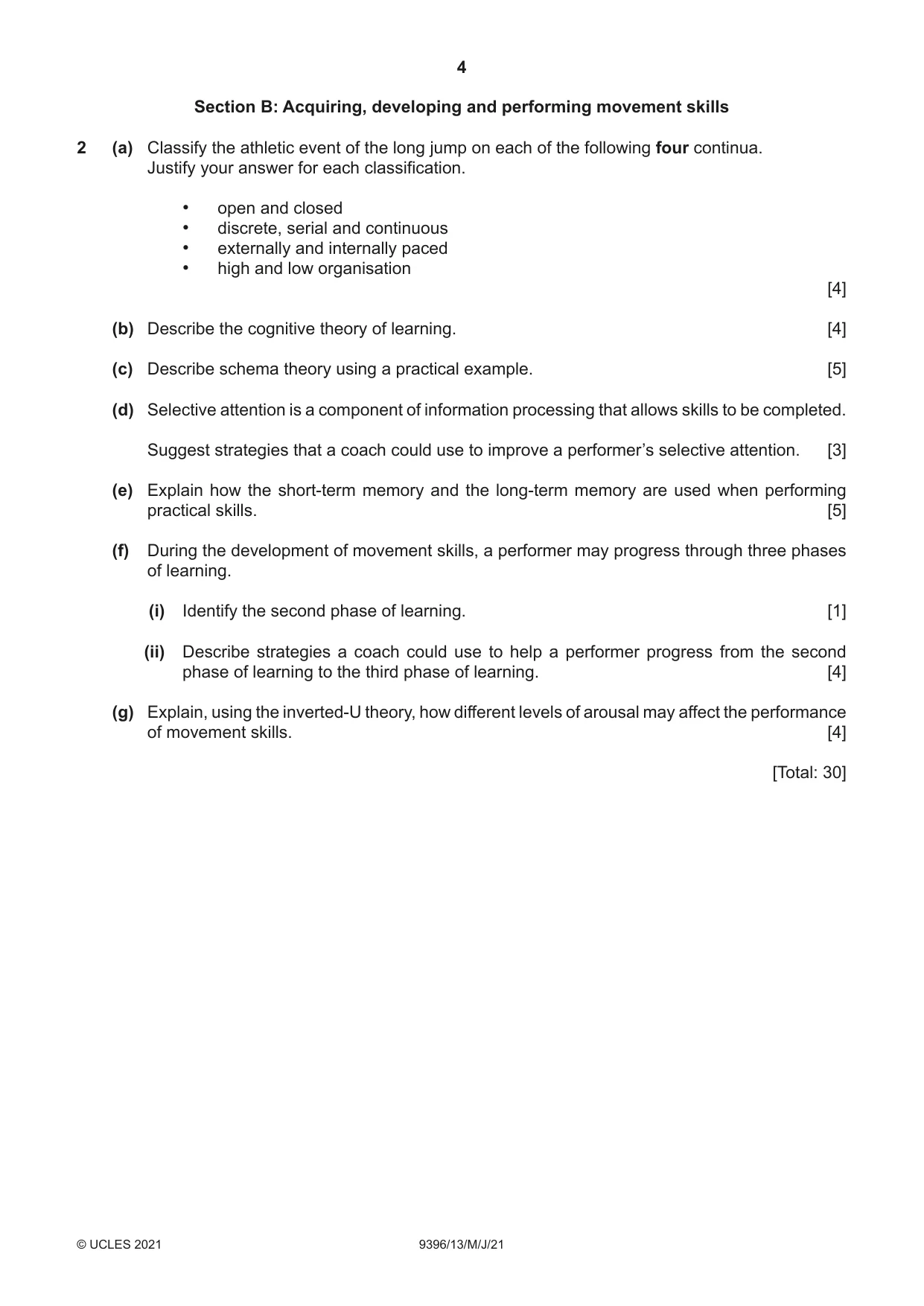 Cambridge A Level Physical Education 9396 2021 May/June Paper 1 · Variant 3 question paper, page 4 of 8