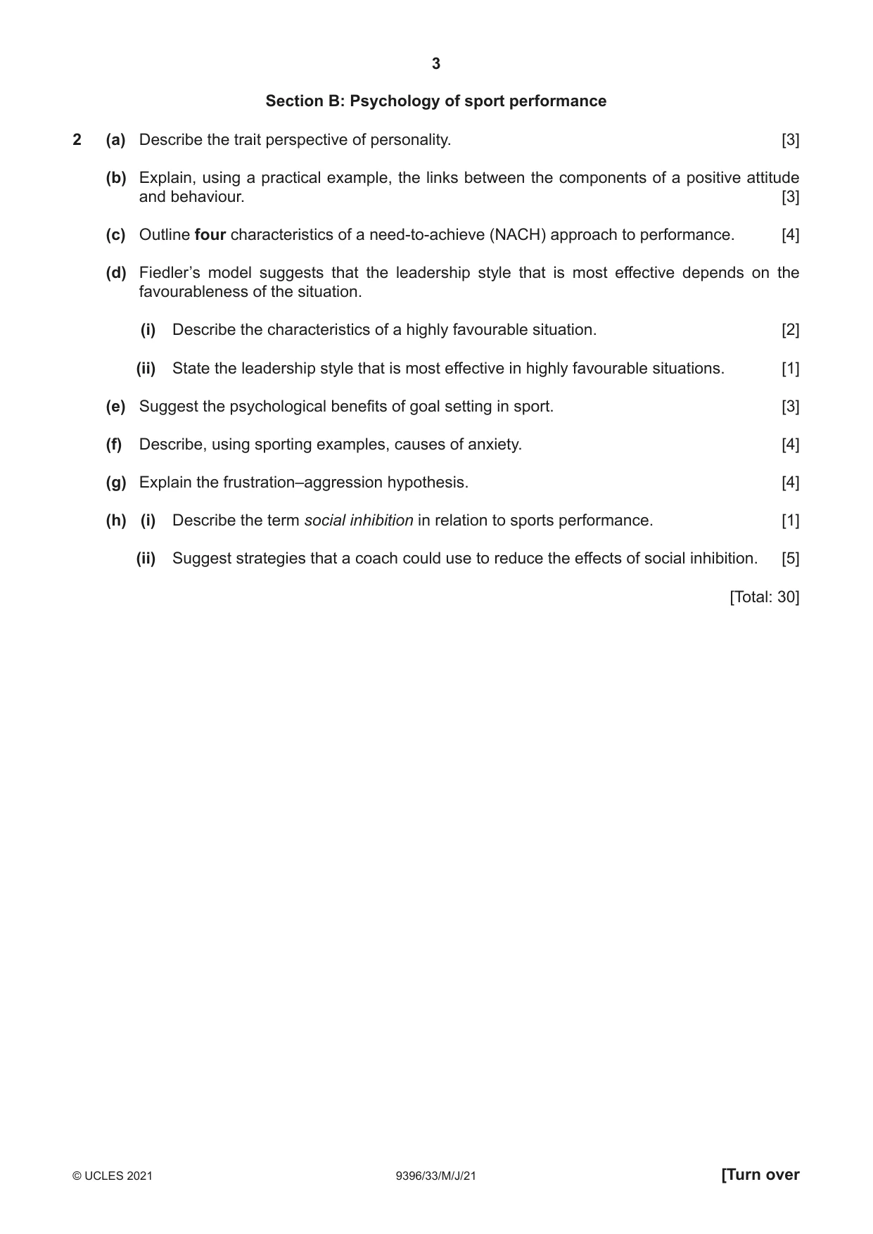Cambridge A Level Physical Education 9396 2021 May/June Paper 3 · Variant 3 question paper, page 3 of 4