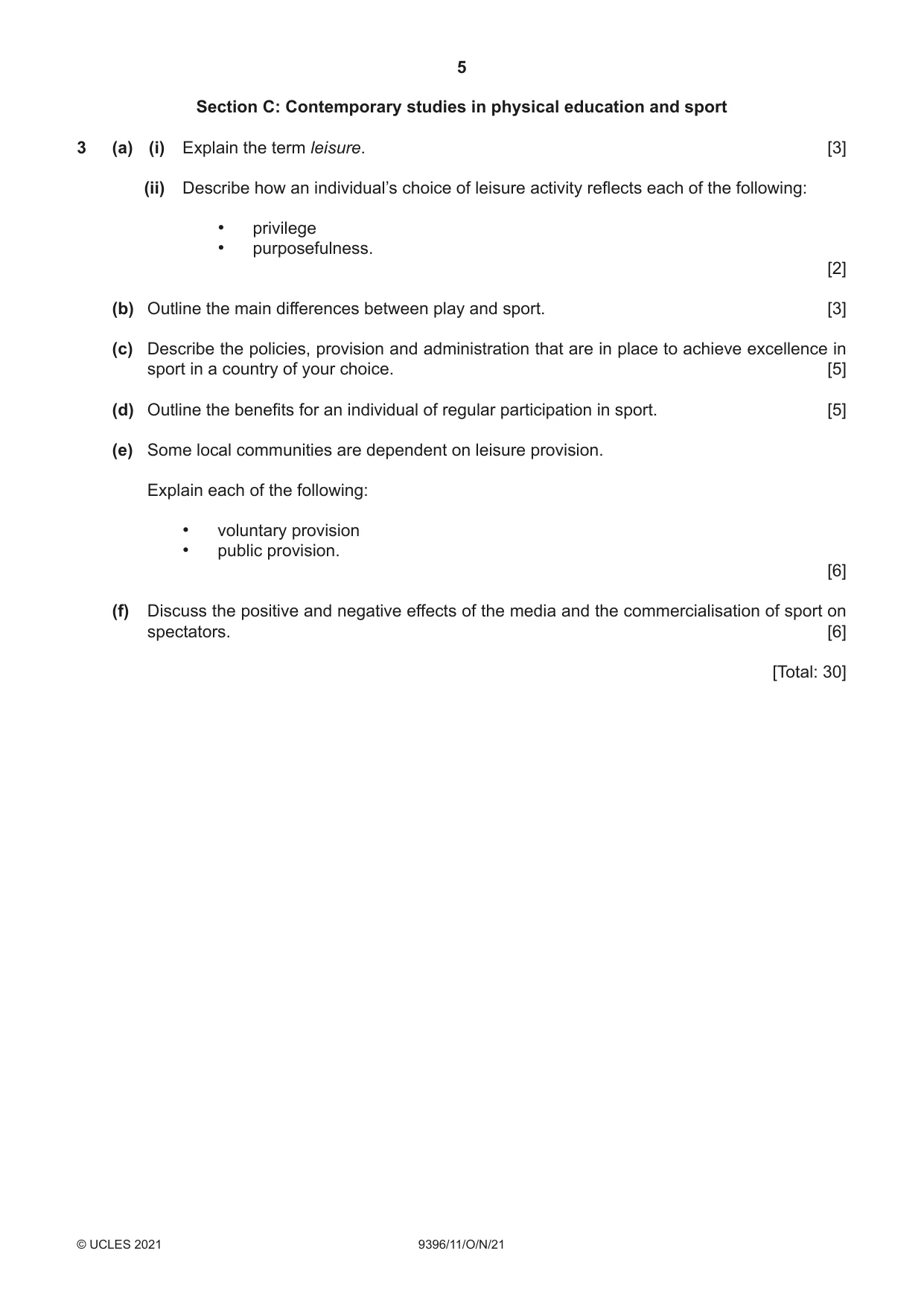 Cambridge A Level Physical Education 9396 2021 Oct/Nov Paper 1 · Variant 1 question paper, page 5 of 8