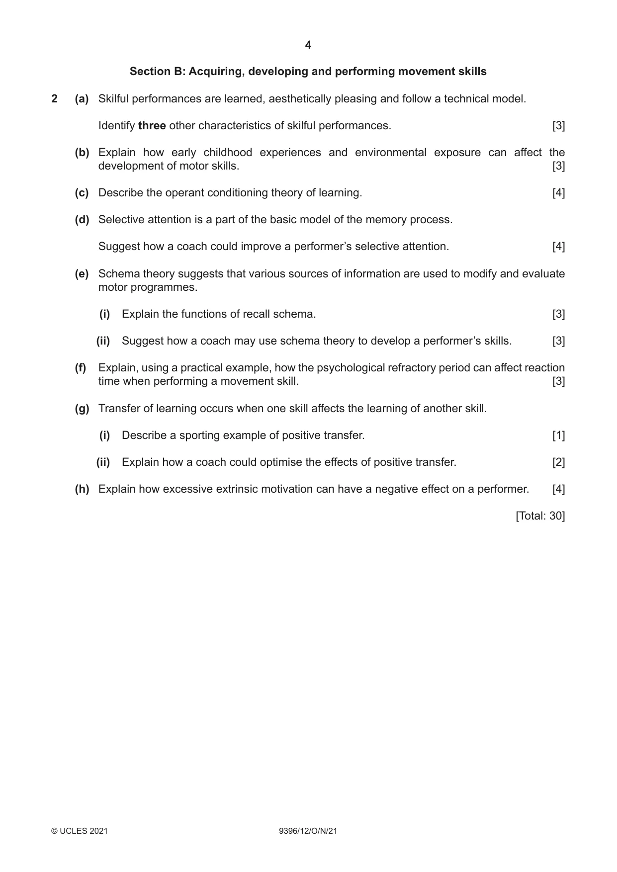 Cambridge A Level Physical Education 9396 2021 Oct/Nov Paper 1 · Variant 2 question paper, page 4 of 8