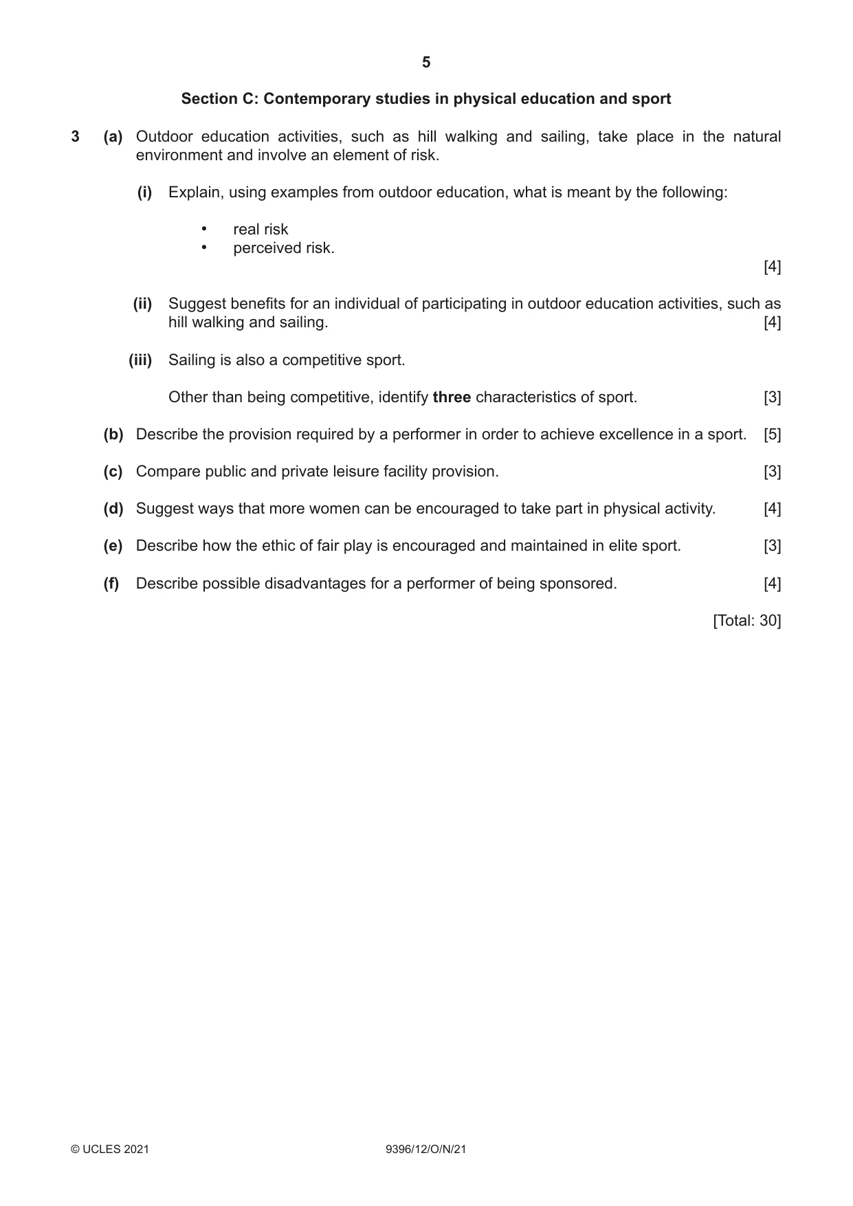 Cambridge A Level Physical Education 9396 2021 Oct/Nov Paper 1 · Variant 2 question paper, page 5 of 8