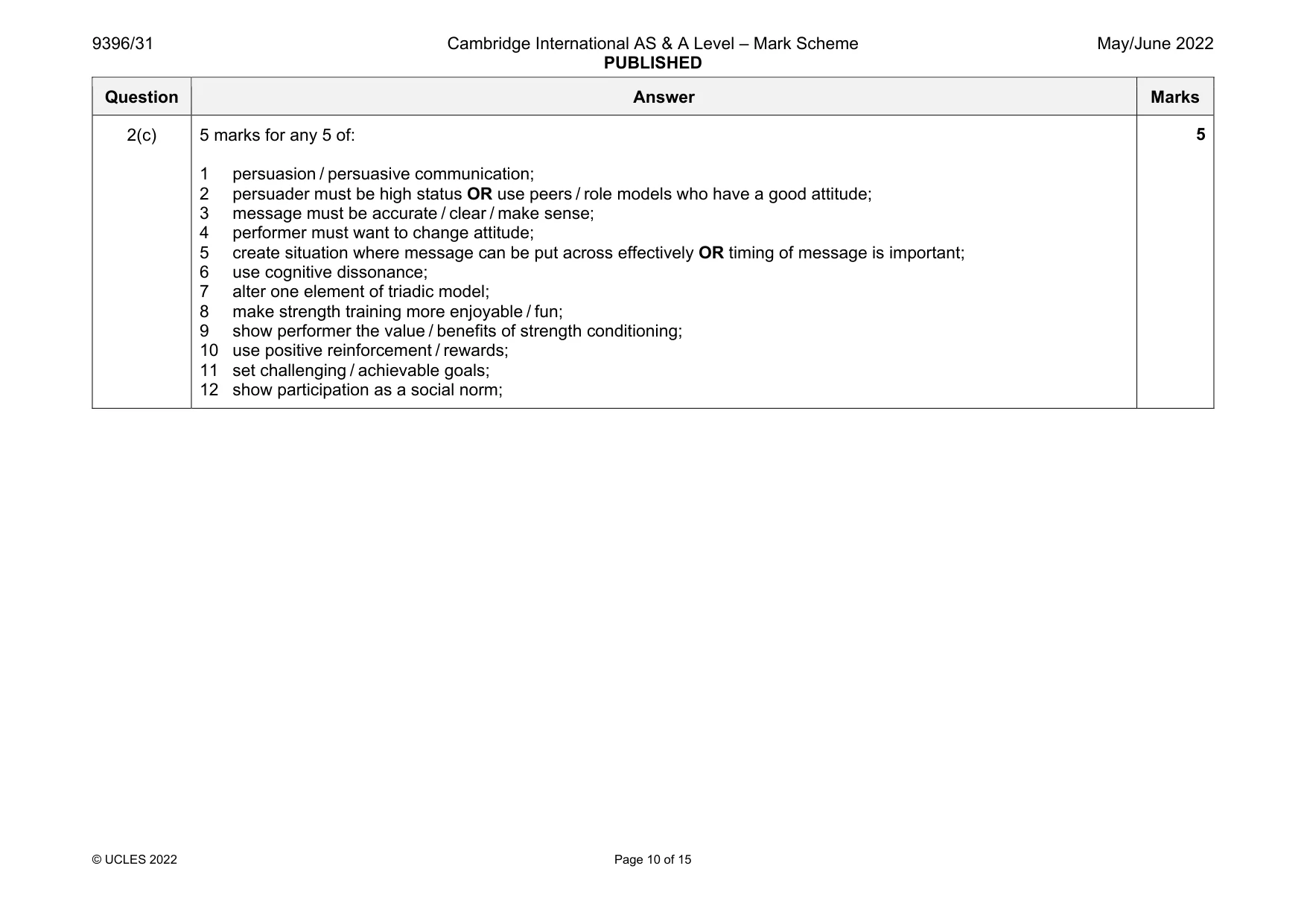 Mark scheme, page 10 of 15