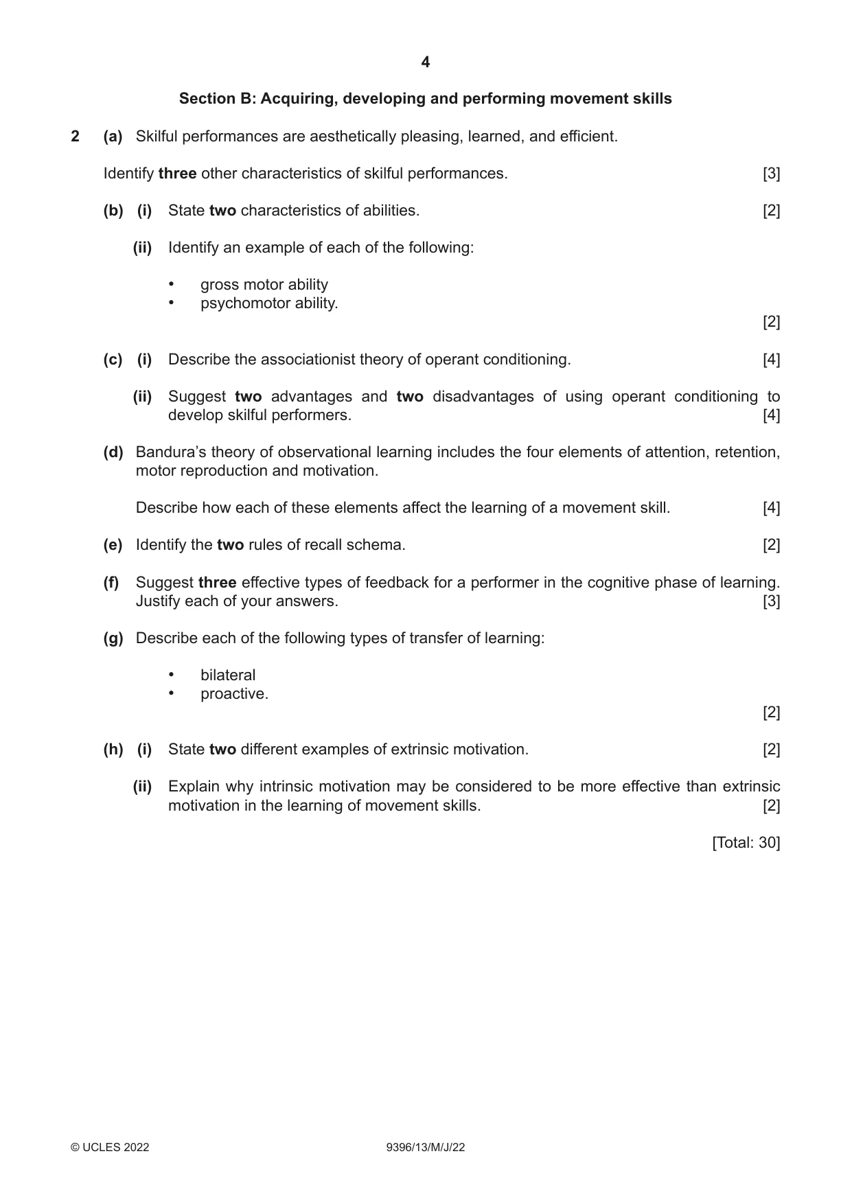 Cambridge A Level Physical Education 9396 2022 May/June Paper 1 · Variant 3 question paper, page 4 of 8