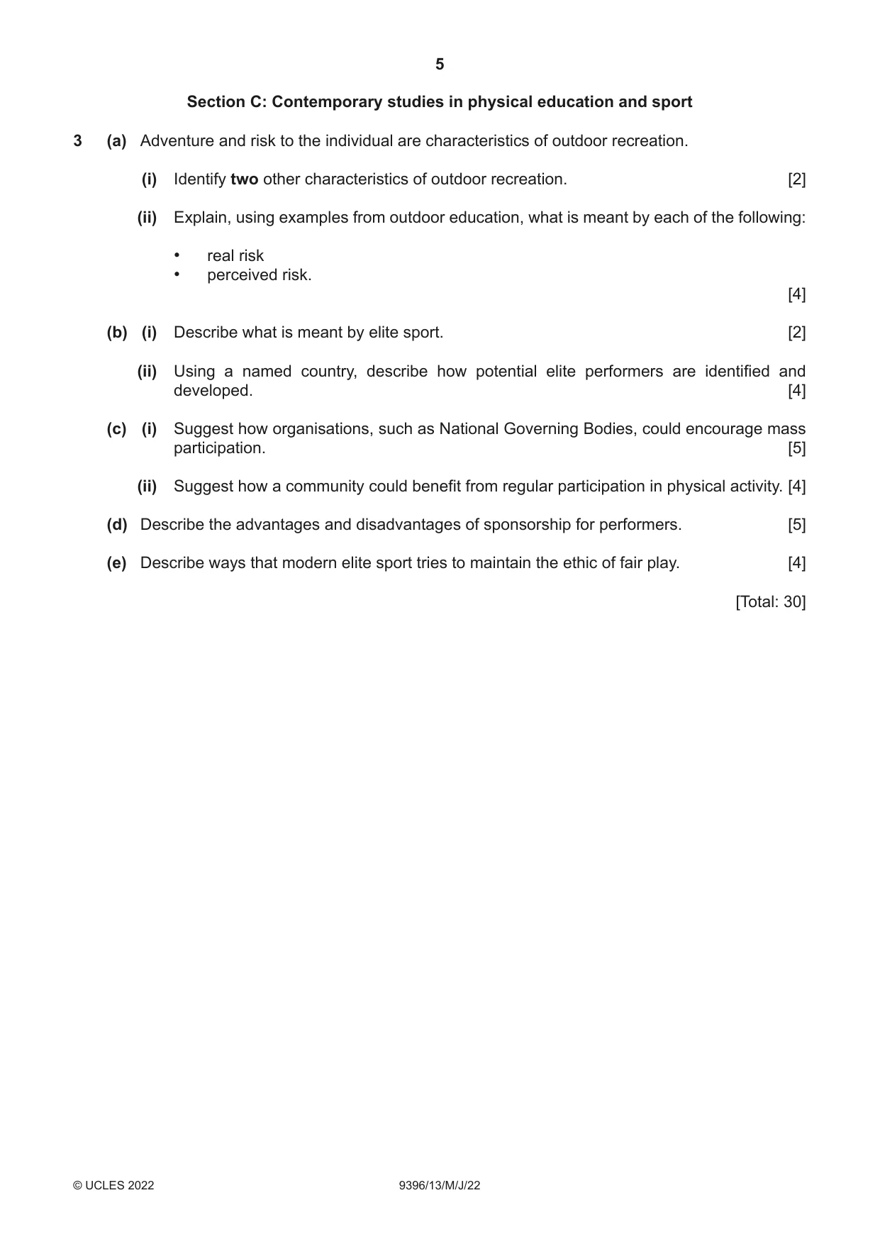Cambridge A Level Physical Education 9396 2022 May/June Paper 1 · Variant 3 question paper, page 5 of 8