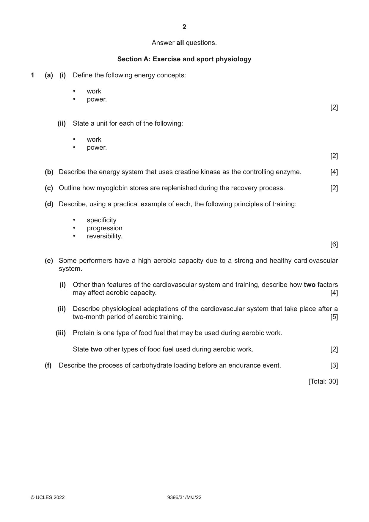 Cambridge A Level Physical Education 9396 2022 May/June Paper 3 · Variant 1 question paper, page 2 of 4