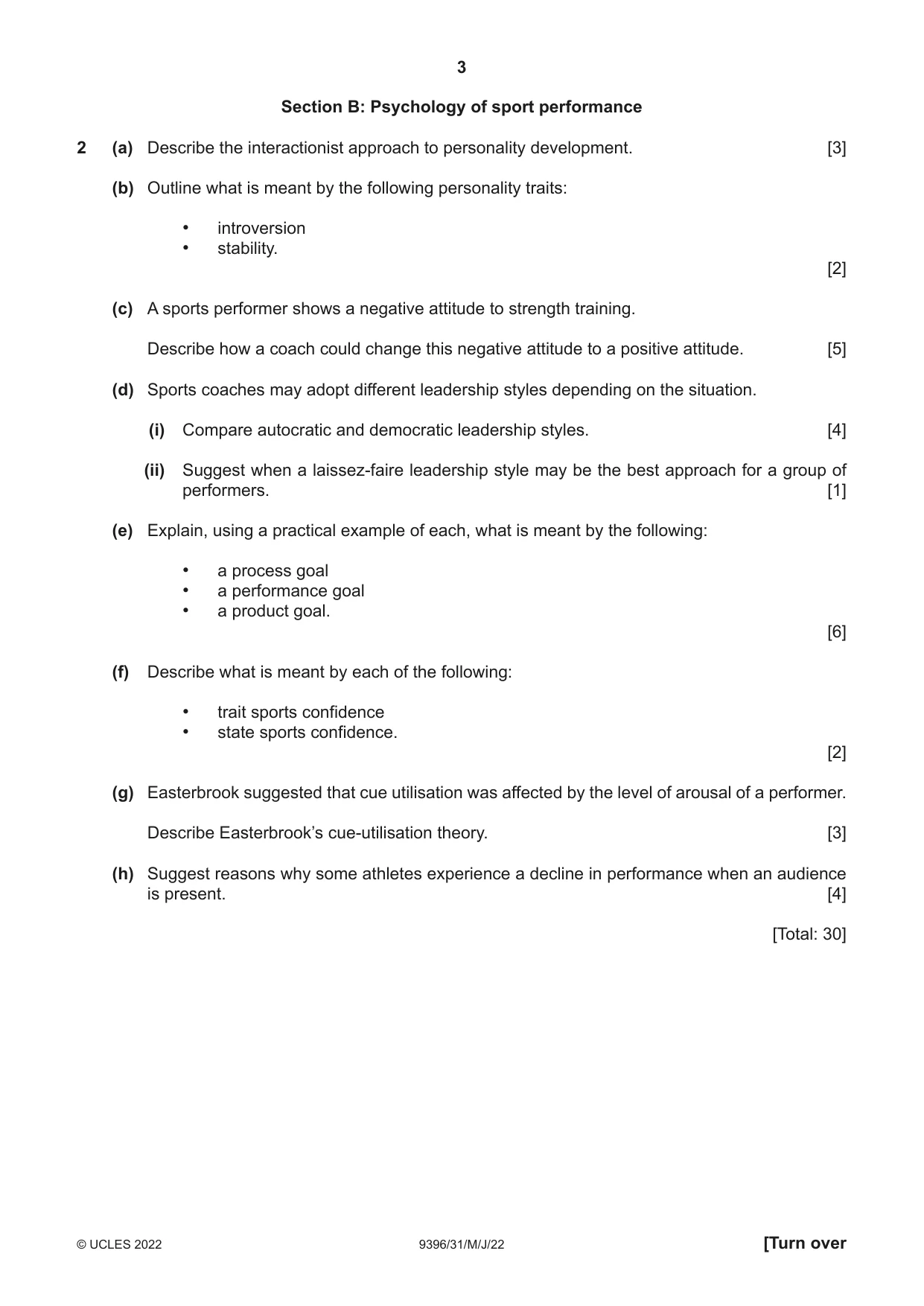 Cambridge A Level Physical Education 9396 2022 May/June Paper 3 · Variant 1 question paper, page 3 of 4