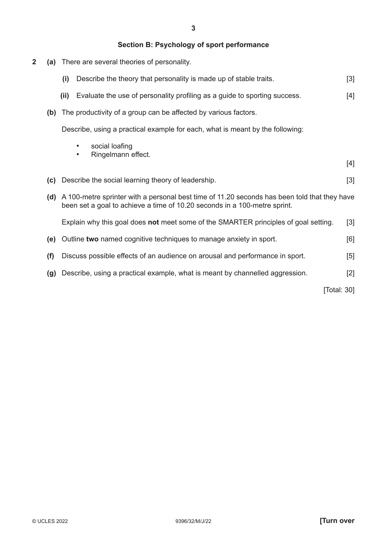 Cambridge A Level Physical Education 9396 2022 May/June Paper 3 · Variant 2 question paper, page 3 of 4