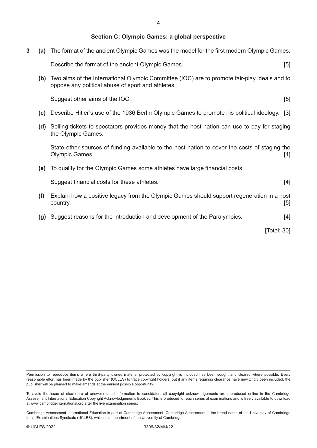 Cambridge A Level Physical Education 9396 2022 May/June Paper 3 · Variant 2 question paper, page 4 of 4