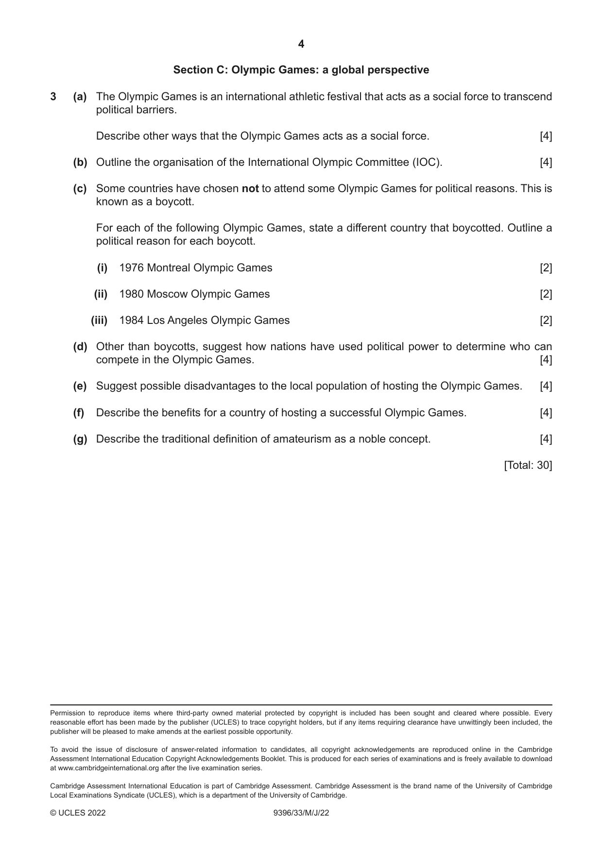 Cambridge A Level Physical Education 9396 2022 May/June Paper 3 · Variant 3 question paper, page 4 of 4