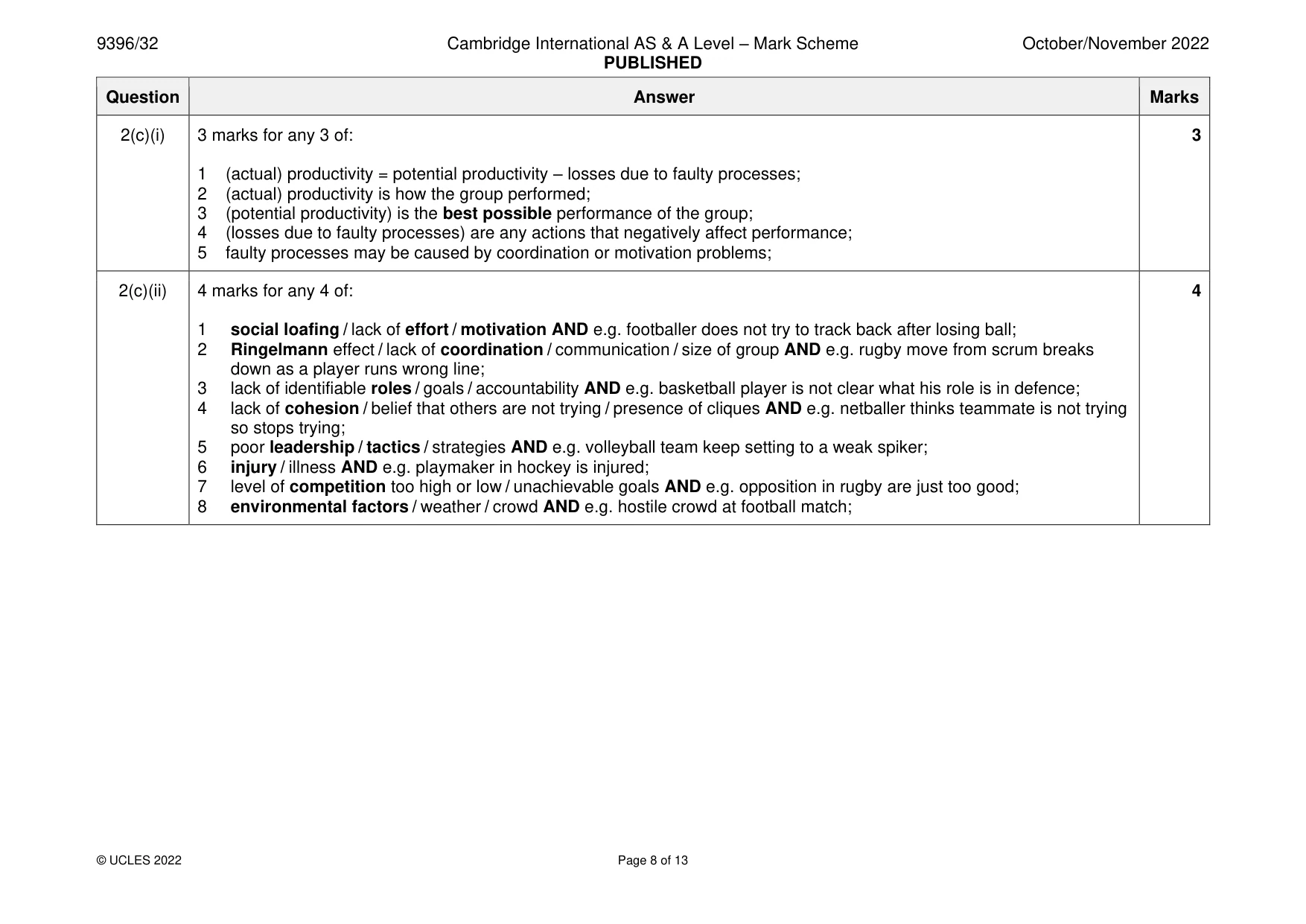 Mark scheme, page 8 of 13