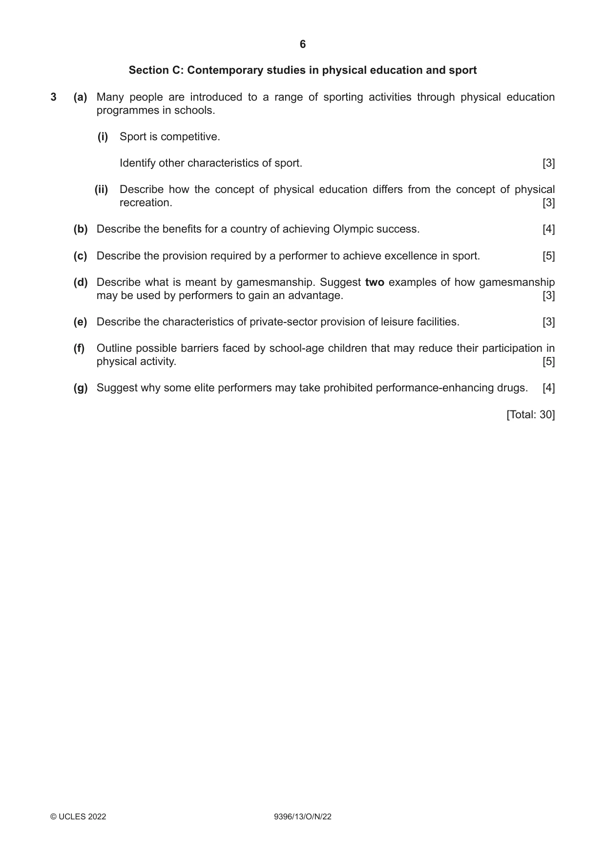 Cambridge A Level Physical Education 9396 2022 Oct/Nov Paper 1 · Variant 3 question paper, page 6 of 8
