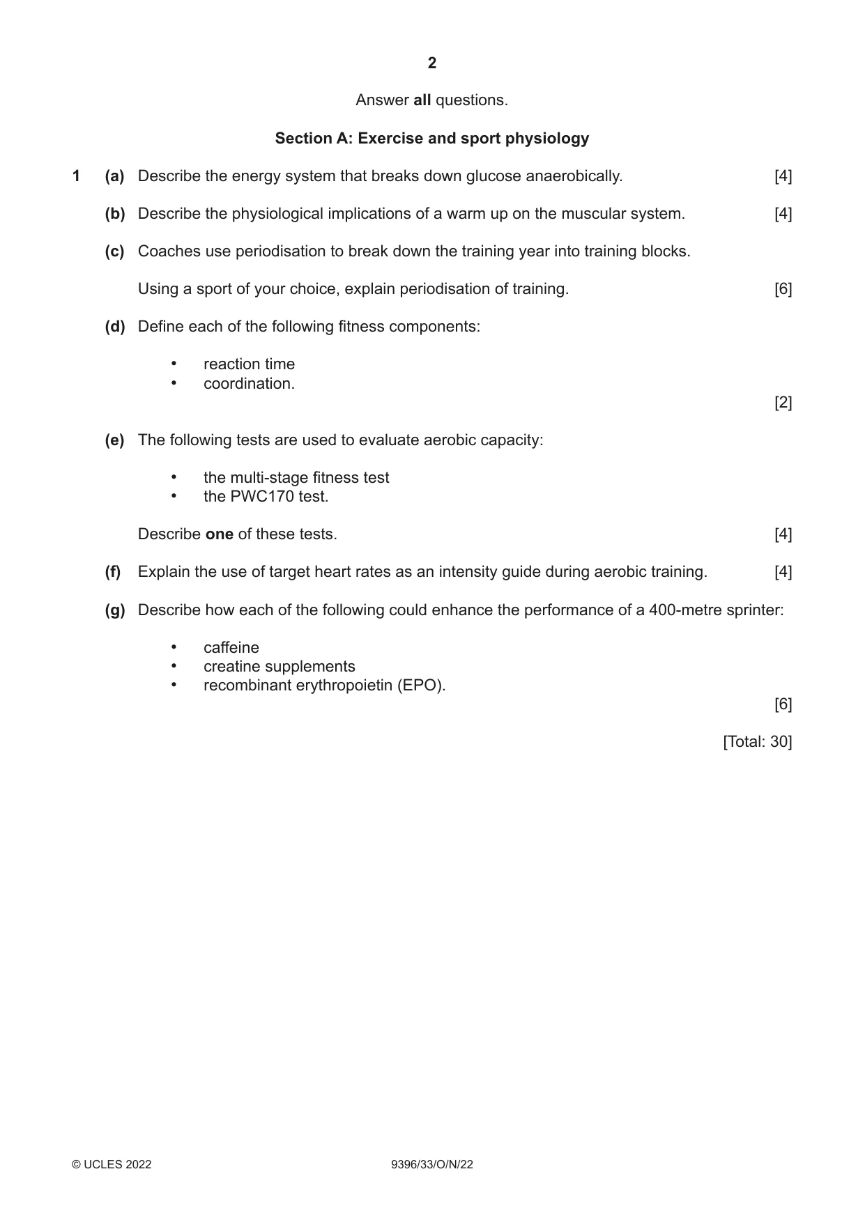 Cambridge A Level Physical Education 9396 2022 Oct/Nov Paper 3 · Variant 3 question paper, page 2 of 4